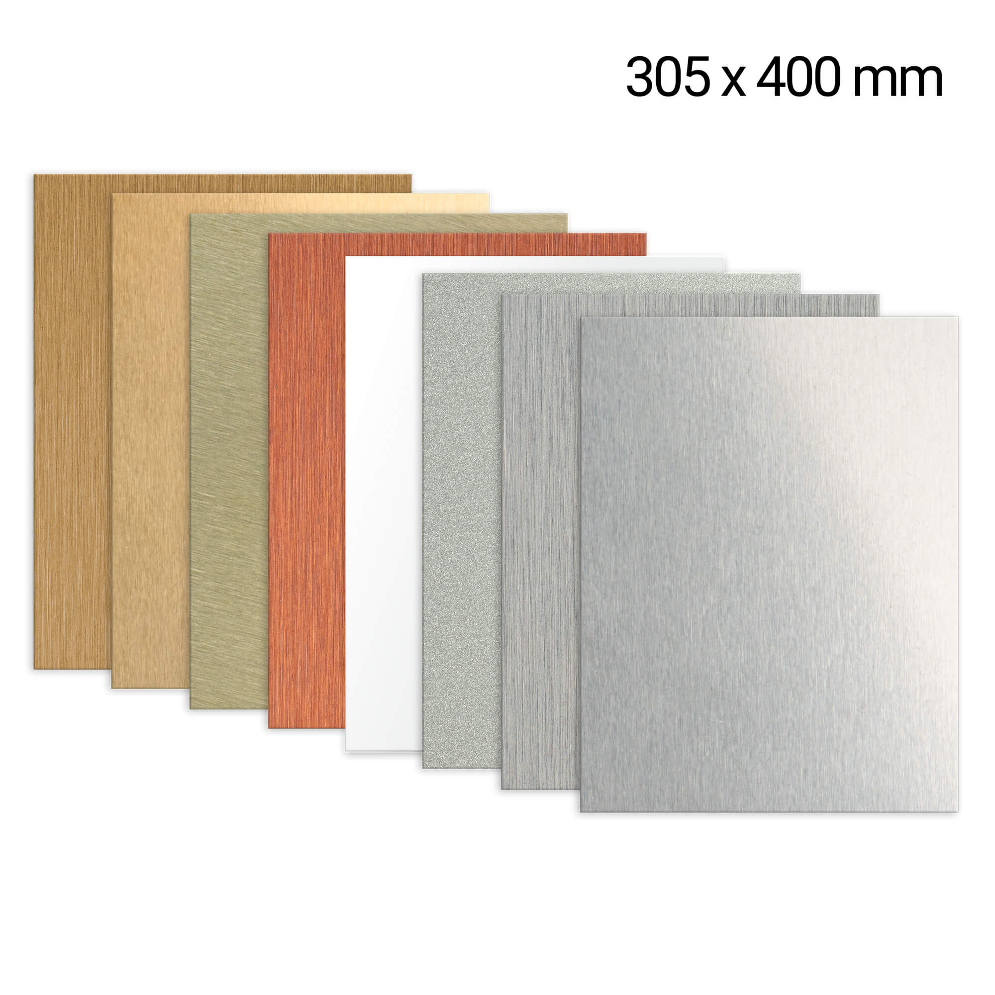 Aluminium sheet 305 x 400 mm, 0.5 mm thickness, various colours