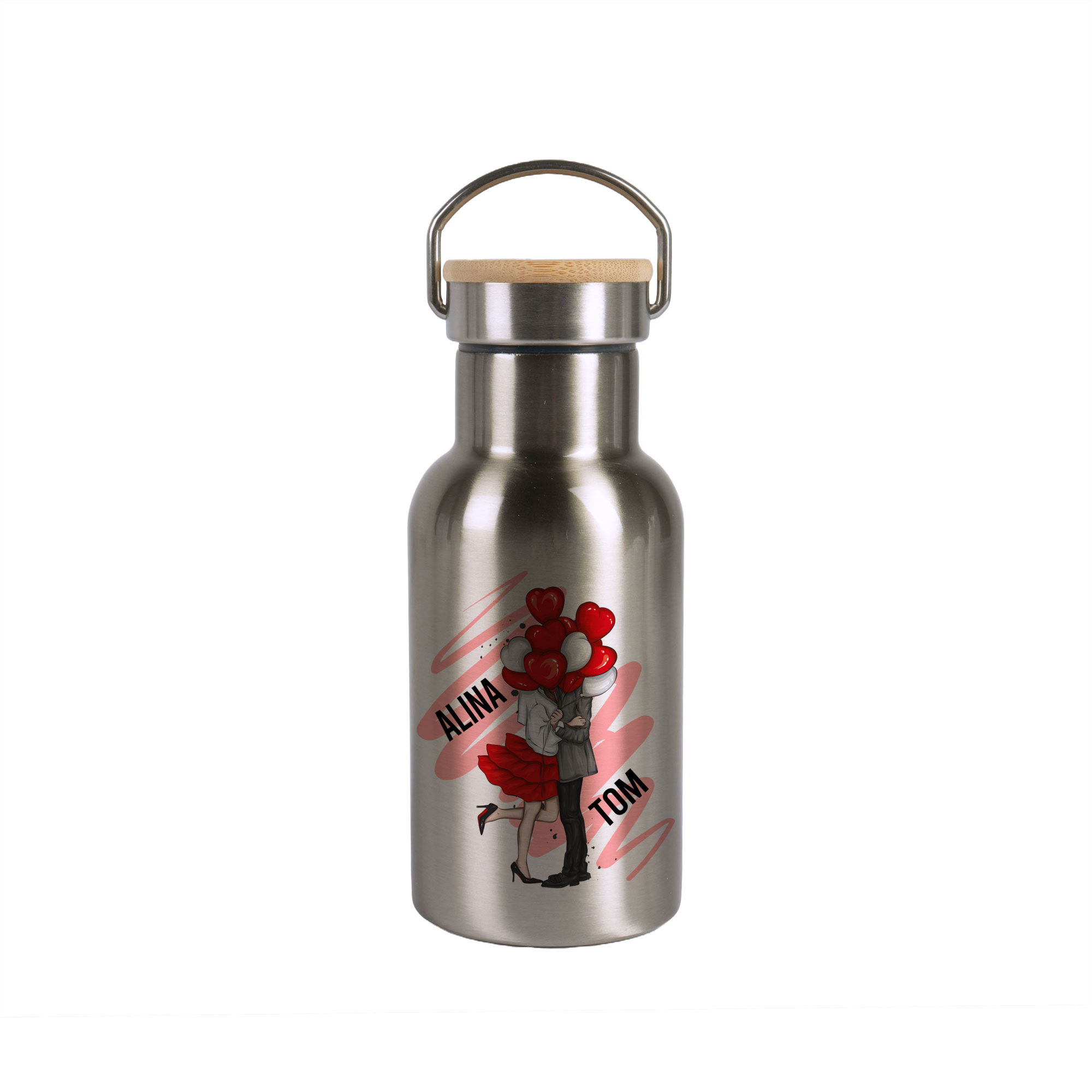 Edelstahl-Thermoflasche mit Bambusdeckel div. Größen und Farben
