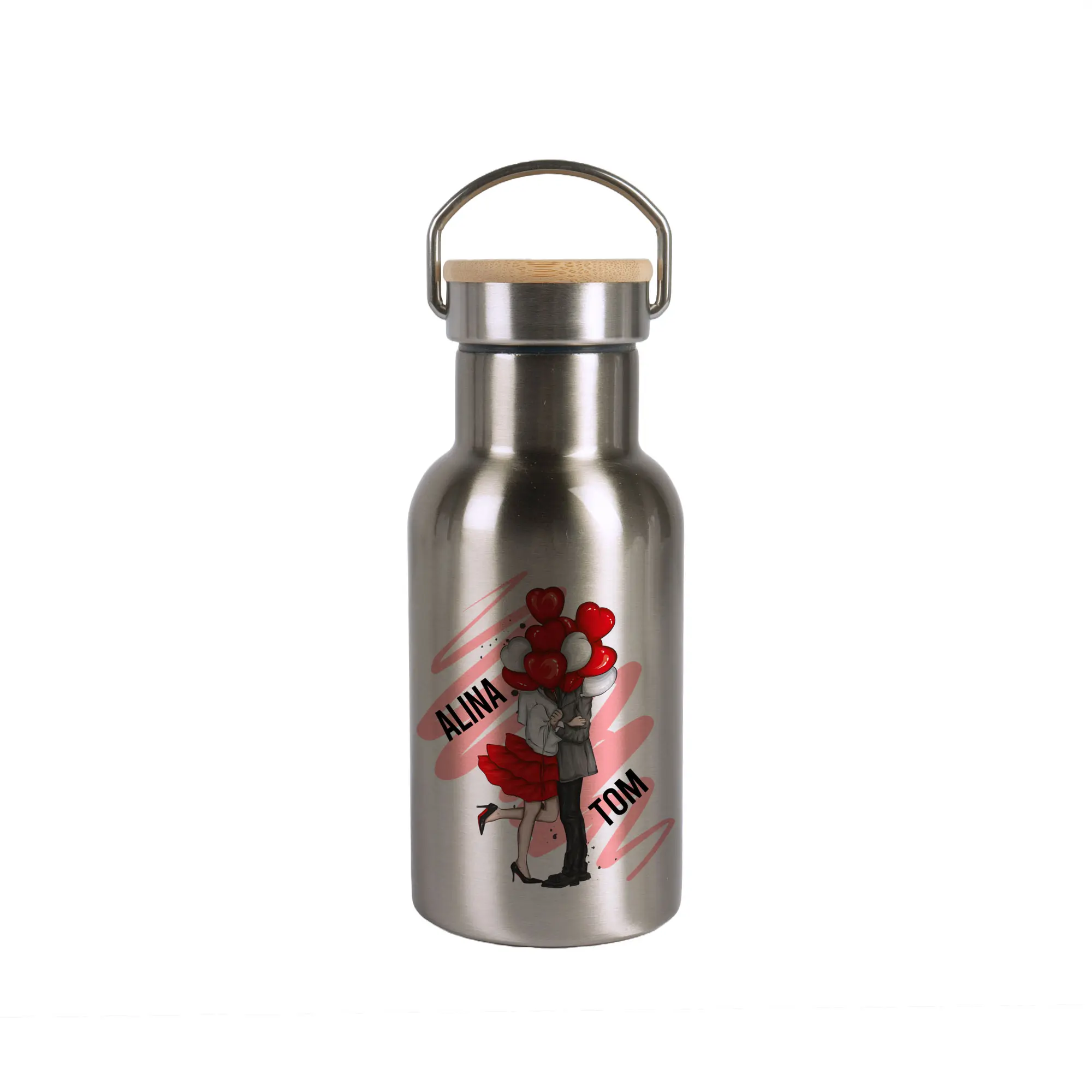 Stainless steel thermo flask with bamboo lid various sizes and colours