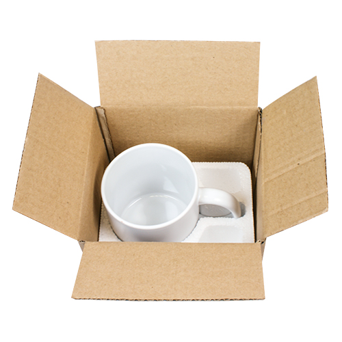 Boîte cadeau en carton avec insert en polystyrène pour mugs, couleur brun, taille 145 x 125 x 130 mm, 30 sets/carton