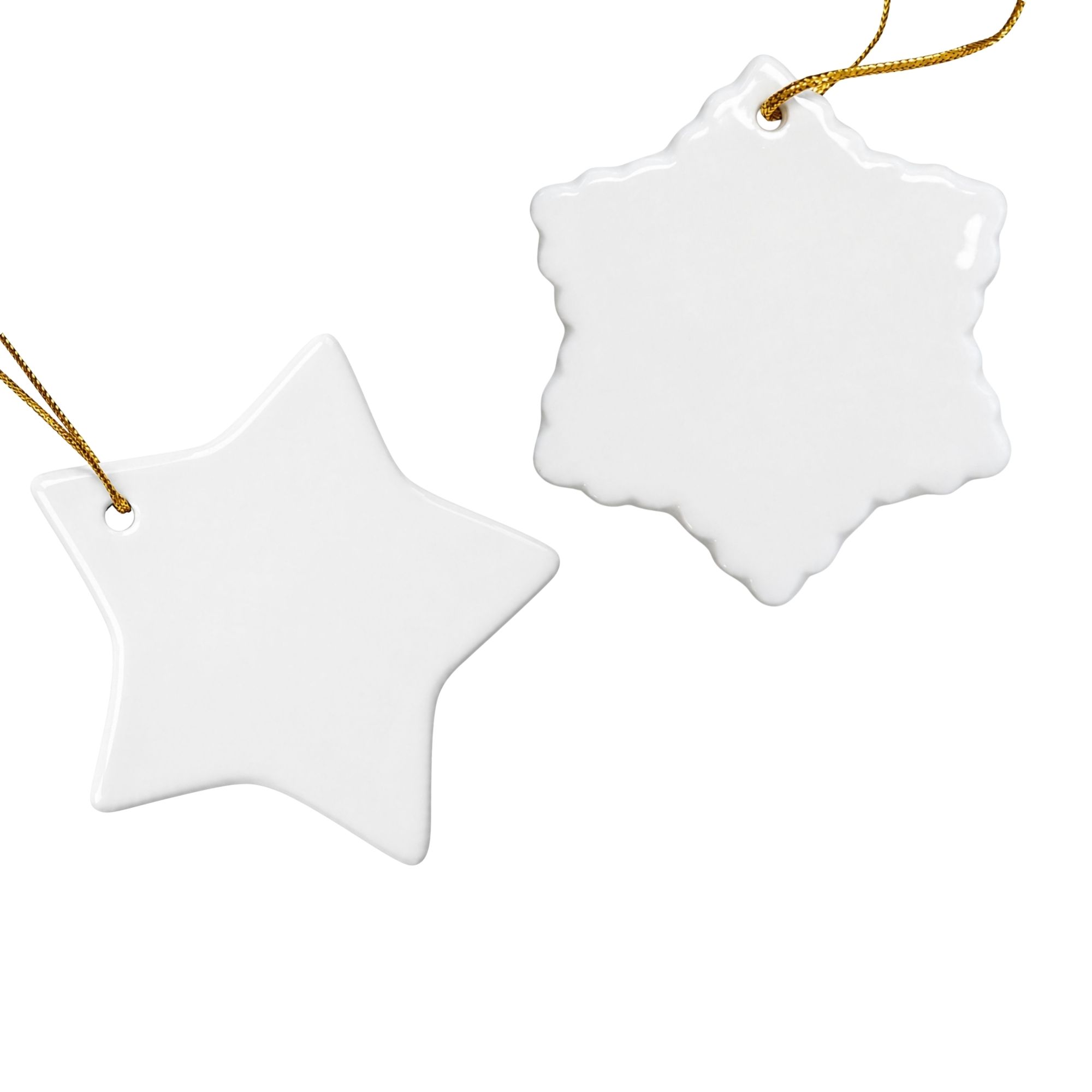 Ceramic Ornament, incl. Gold Cord, 76 x 76 mm, Printable on Both Sides, 100 sets/carton