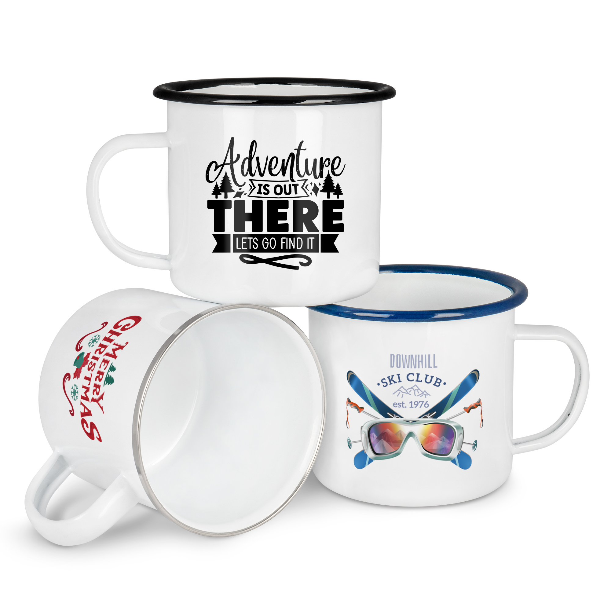 Emailletasse weiß 18oz, mit farbigem Tassenrand