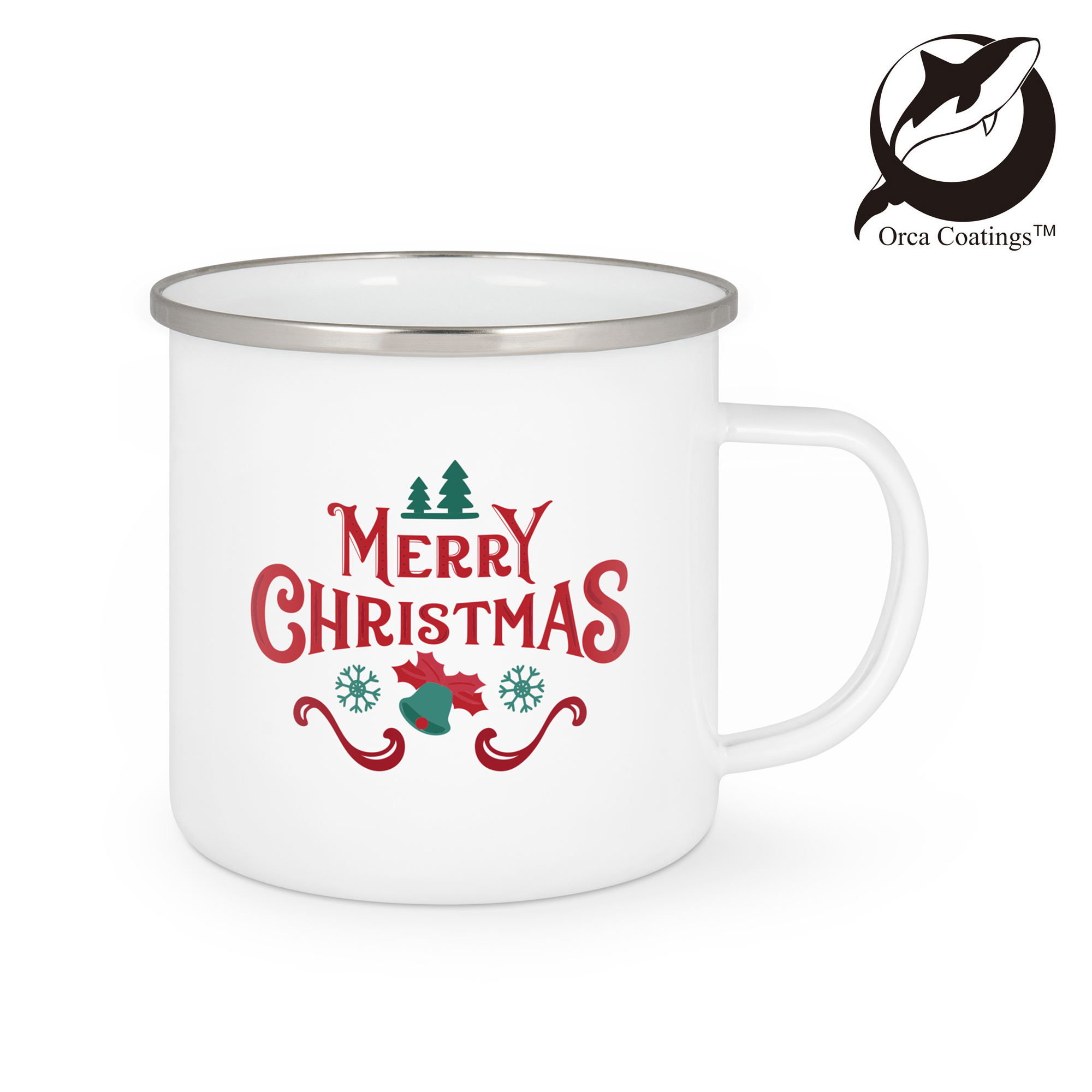 Emailletasse weiß 12oz, mit farbigem Tassenrand, Orca™ Coating, div. Randfarben