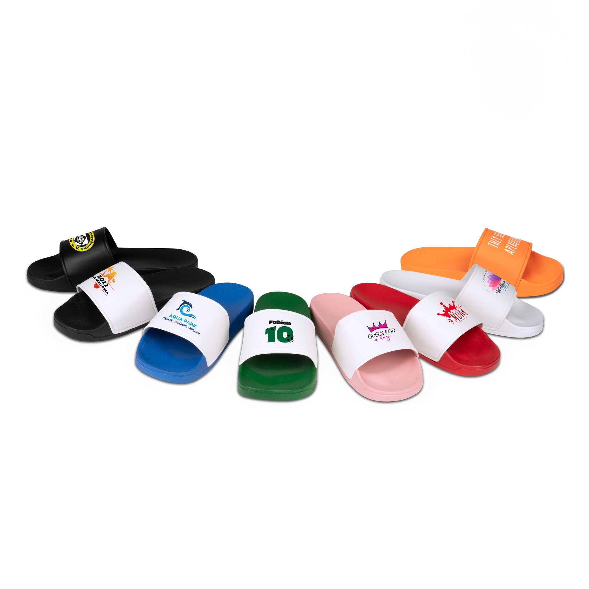Claquettes de bain, bande avant imprimable (pour impression DTF), diverses couleurs et tailles