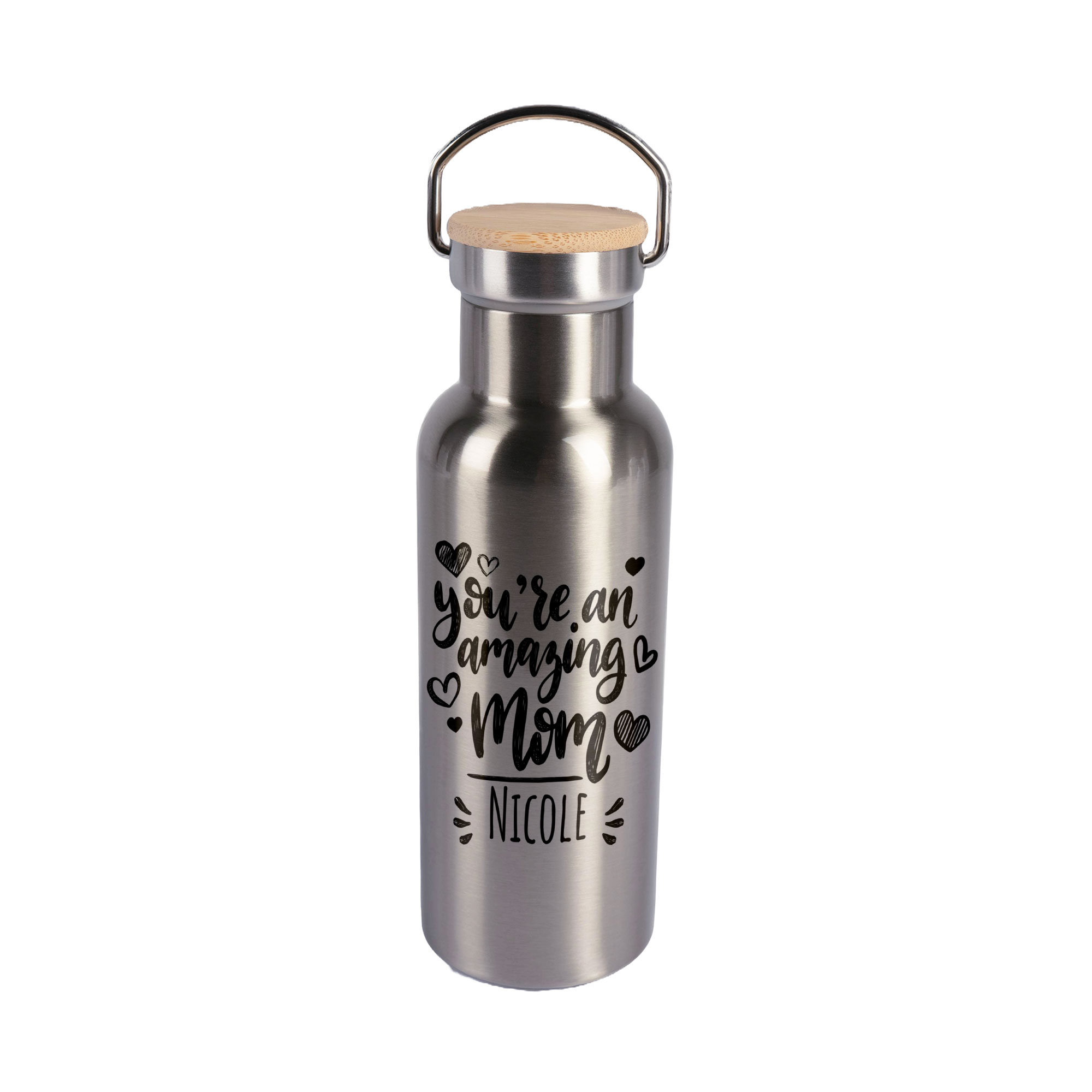 Edelstahl-Thermoflasche mit Bambusdeckel div. Größen und Farben