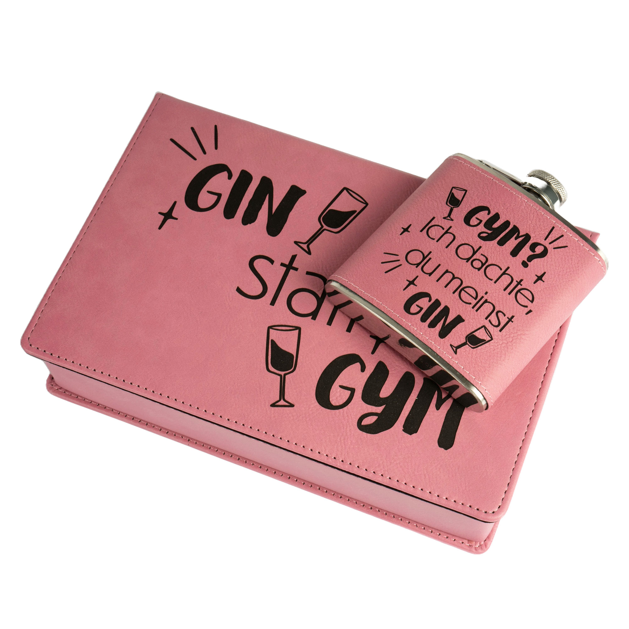 Set cadeau laser flasque en acier inoxydable 6oz/177 ml 2 gobelets à alcool & entonnoir, 155 x 235 x 55 mm, div. couleurs