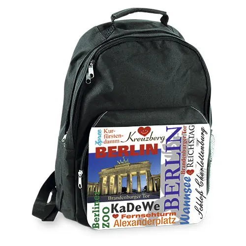 Allrounder-Rucksack mit wechselbarer Lasche,  Schwarz, Größe (BxHxT) 300 x 450 x 170 mm,  15 St./Karton