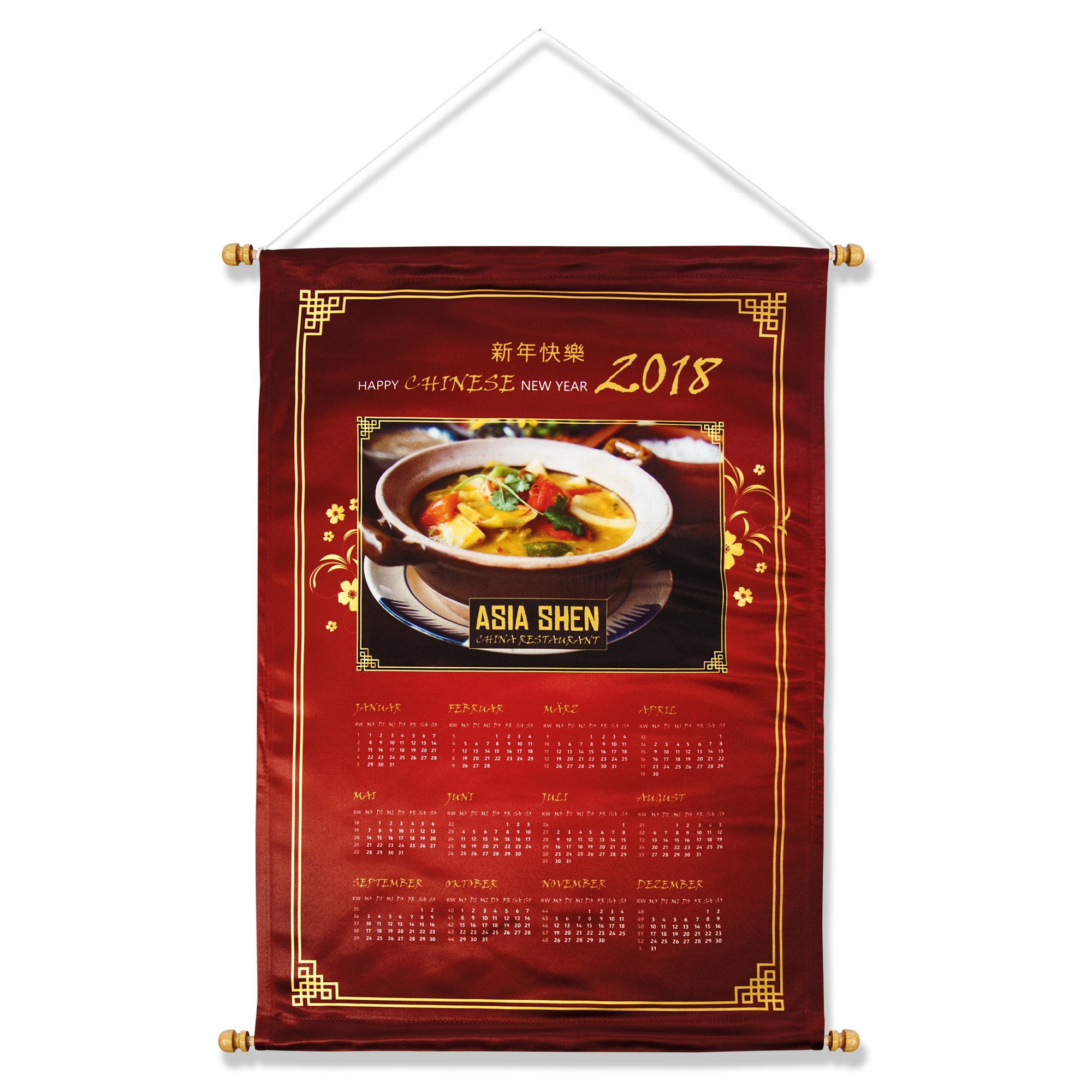 Sublistar® Wandbehang/Wandkalender inkl. Querstangen und Kordel, Größe 36 x 55 cm