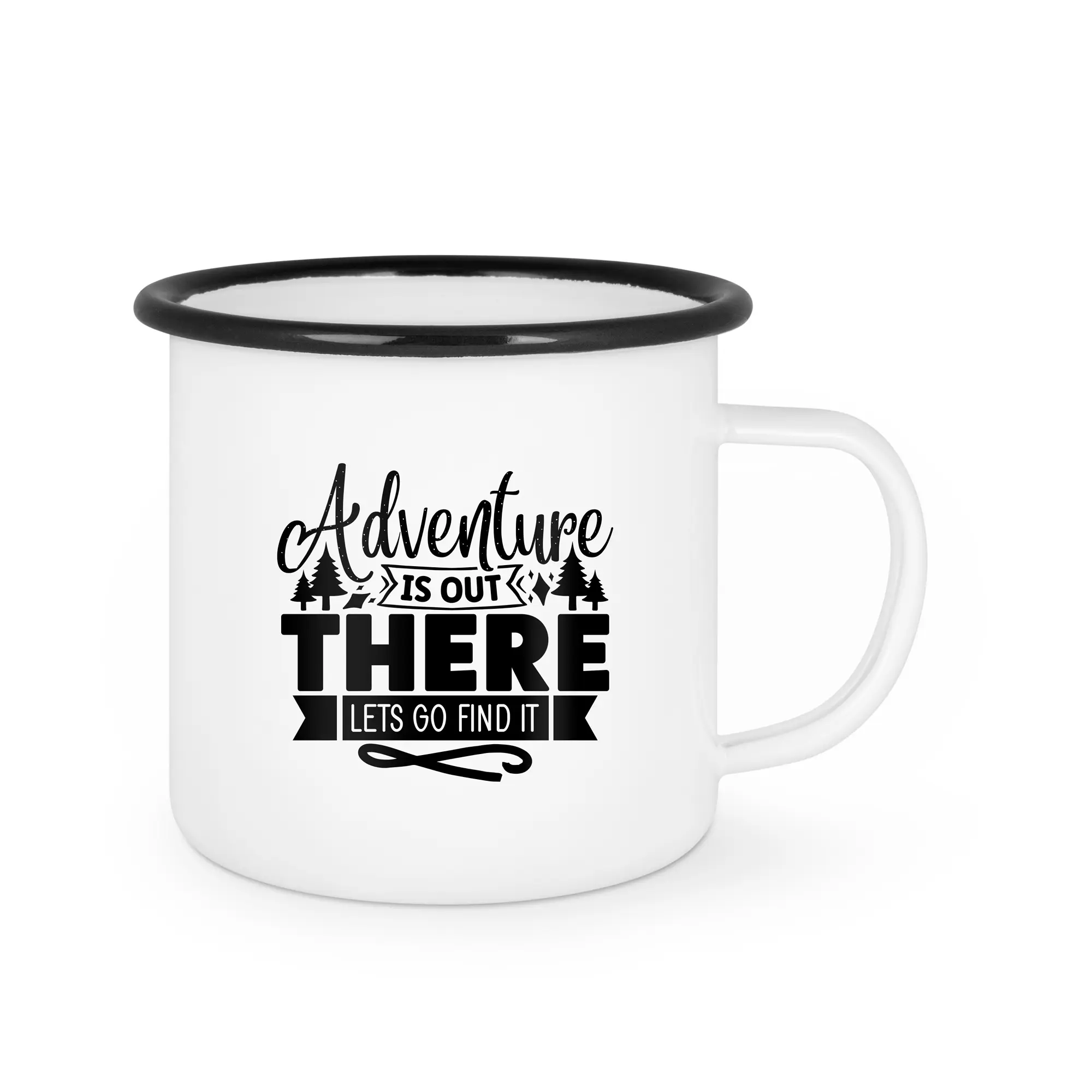 Enamel mug white 12oz, with colored rim, div. border colours