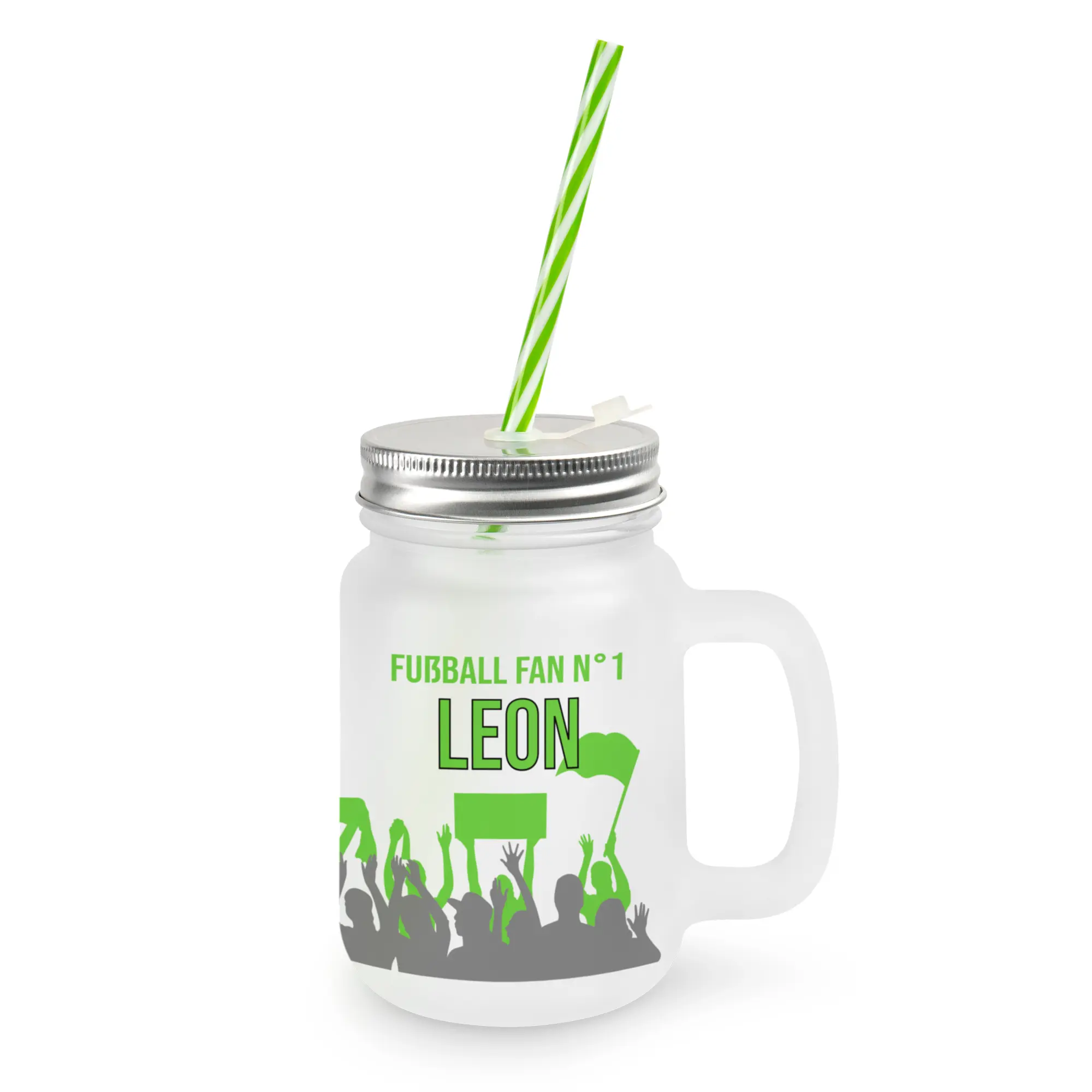 Mason Jar Henkelglas mit Deckel und Trinkhalm, versch. Ausführungen