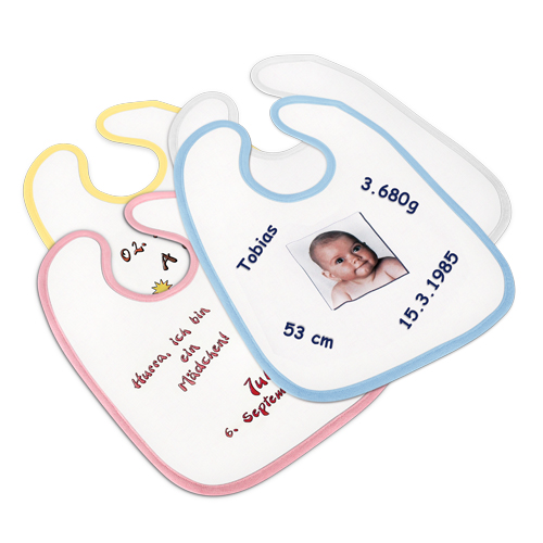 Sublistar® Bavette pour bébé avec scratch, div. coloris de bordure, taille 300 x 350 mm, 200 pcs./carton