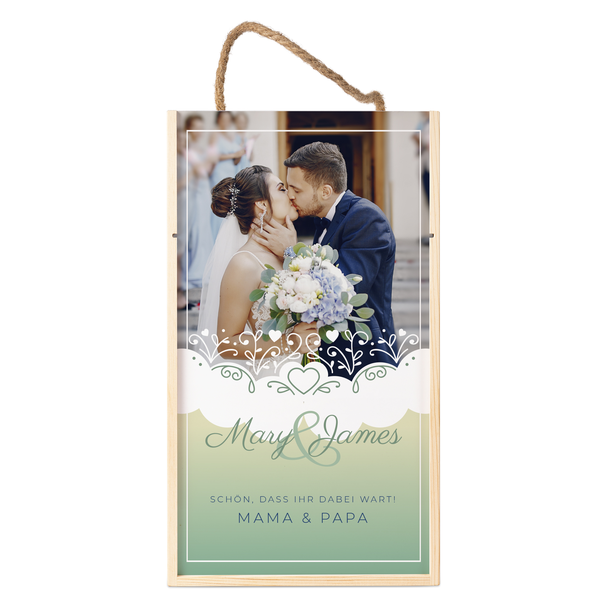 Coffret à vin en bois de pin, en couleur naturelle, pour deux bouteilles, avec couvercle coulissant blanc