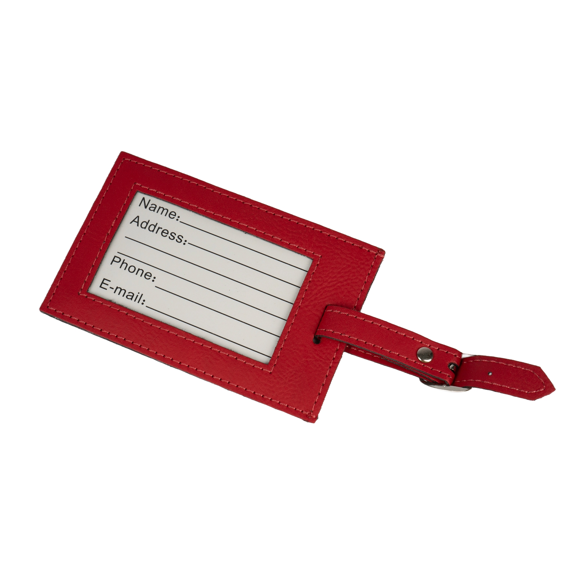 Laser luggage tag made of imitation leather with adjustable loop strap 70 x 110 mm, various colours