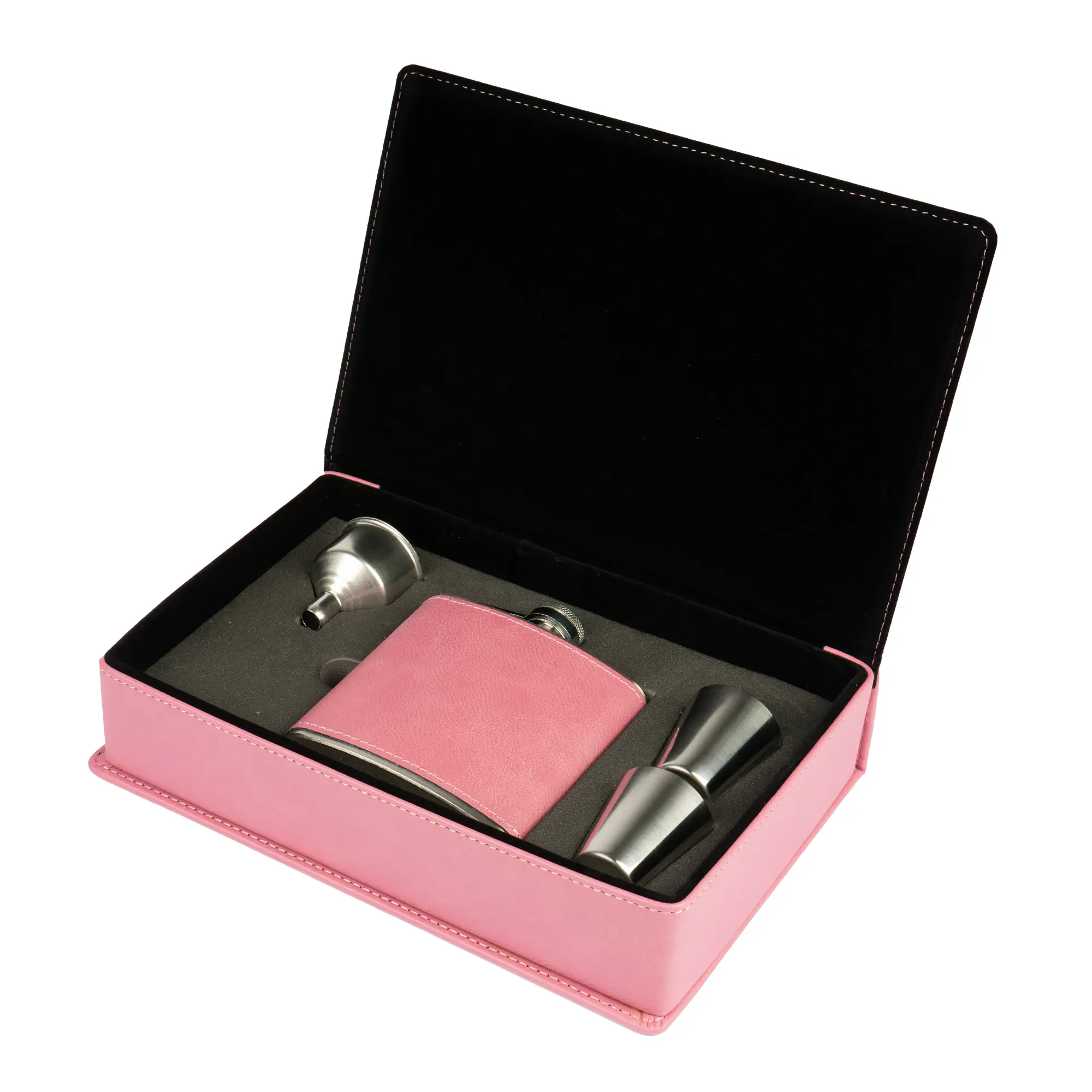 Laser Flachmann-Geschenkset aus Edelstahl-Flachmann 6oz/177 ml 2 Schnapsbecher & Trichter, 155 x 235 x 55 mm, div. Farben