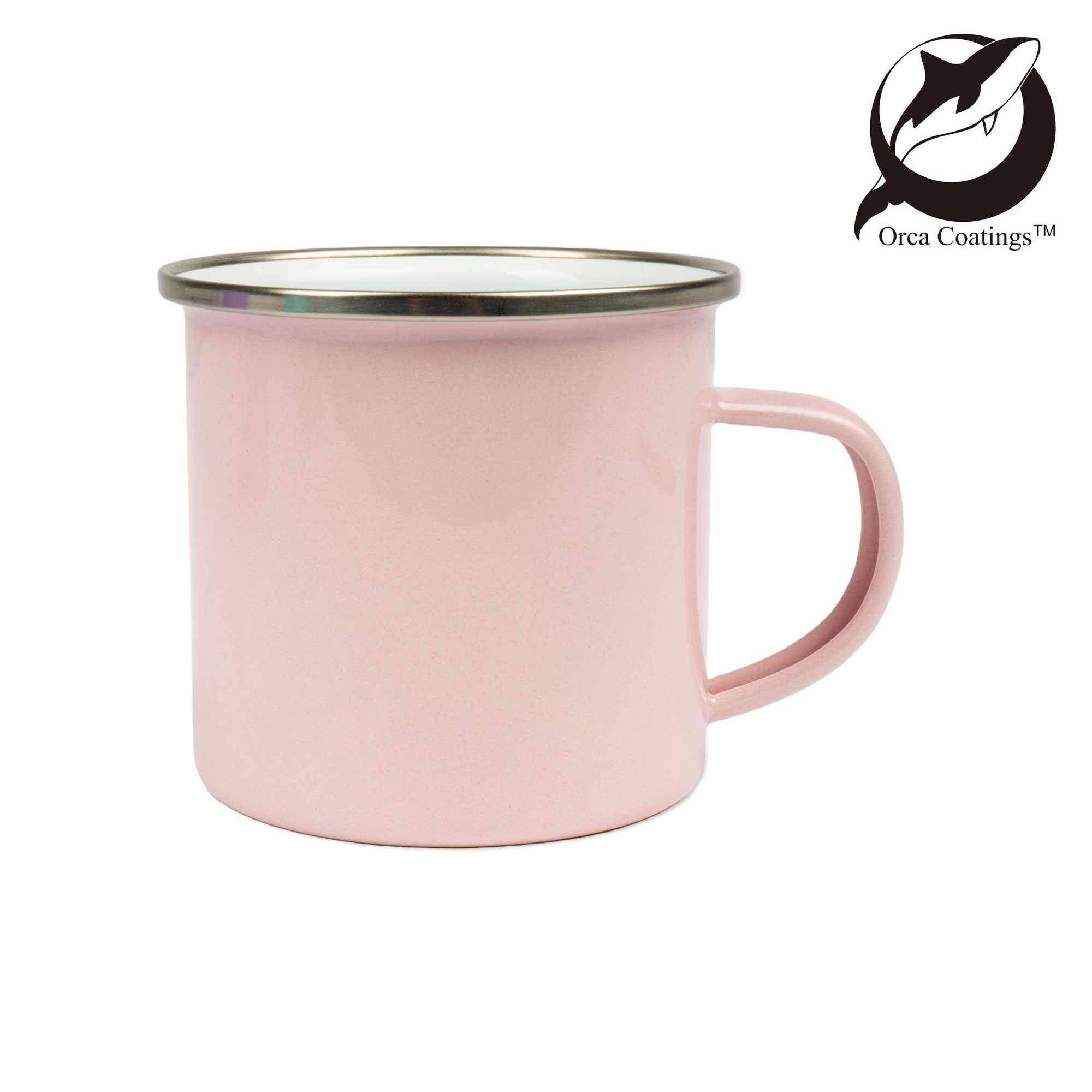 Tasse émaillée 12oz, avec rebord en acier argenté, Orca™ Coating, div. couleurs