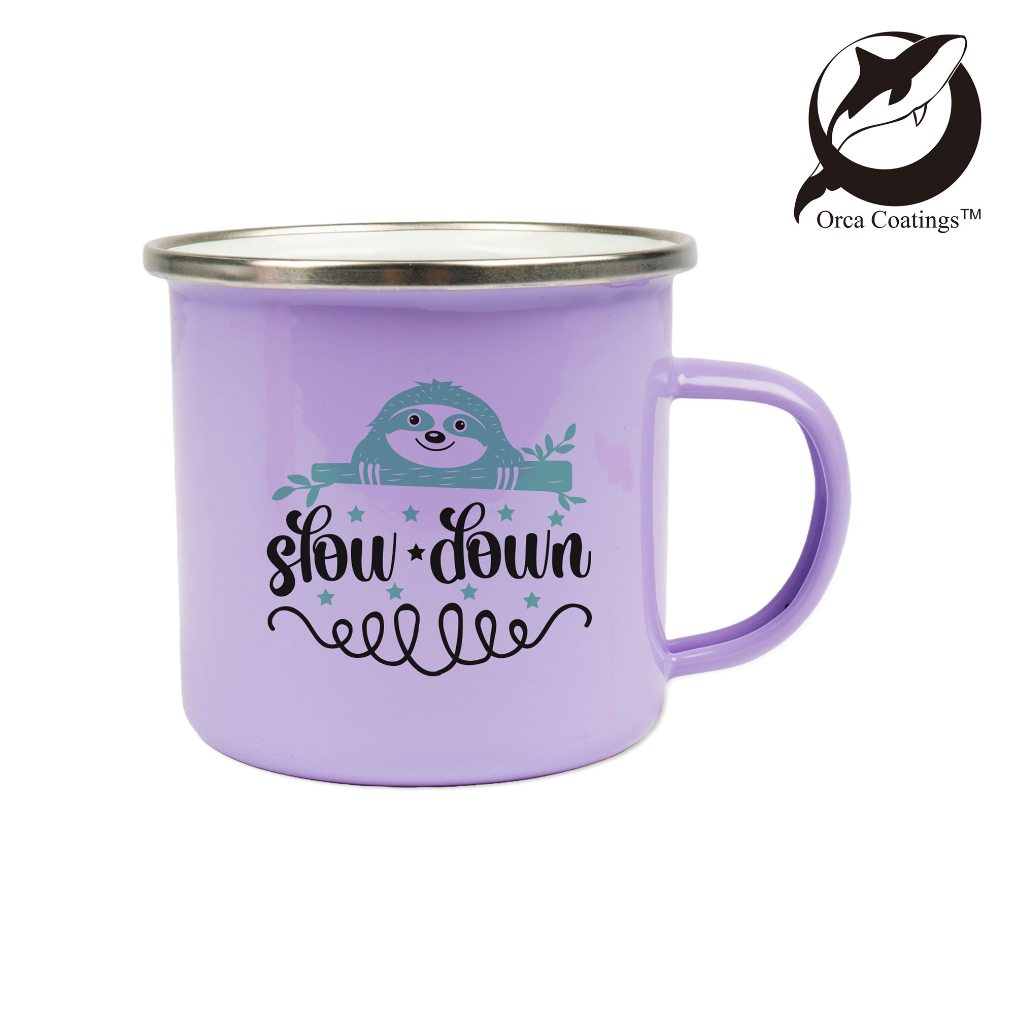 Tasse émaillée 12oz, avec rebord en acier argenté, Orca™ Coating, div. couleurs