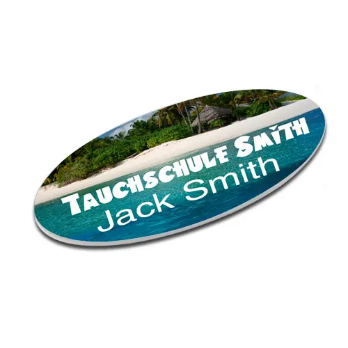 UNISUB Namensschild Oval 38 x 75 x 2 mm, Einseitig bedruckbar, Weiß-glänzend