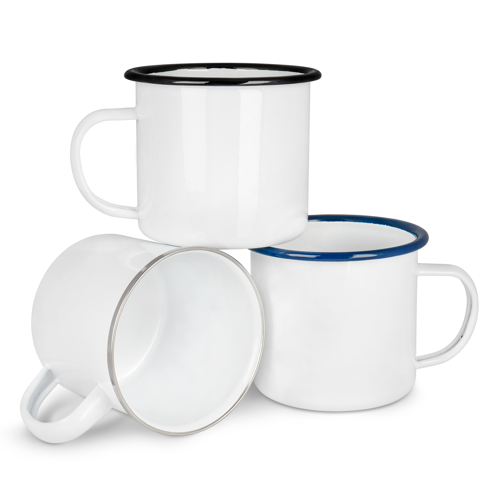 Tasse émaillée blanche 18oz, avec rebord coloré, div. coloris de la bordure