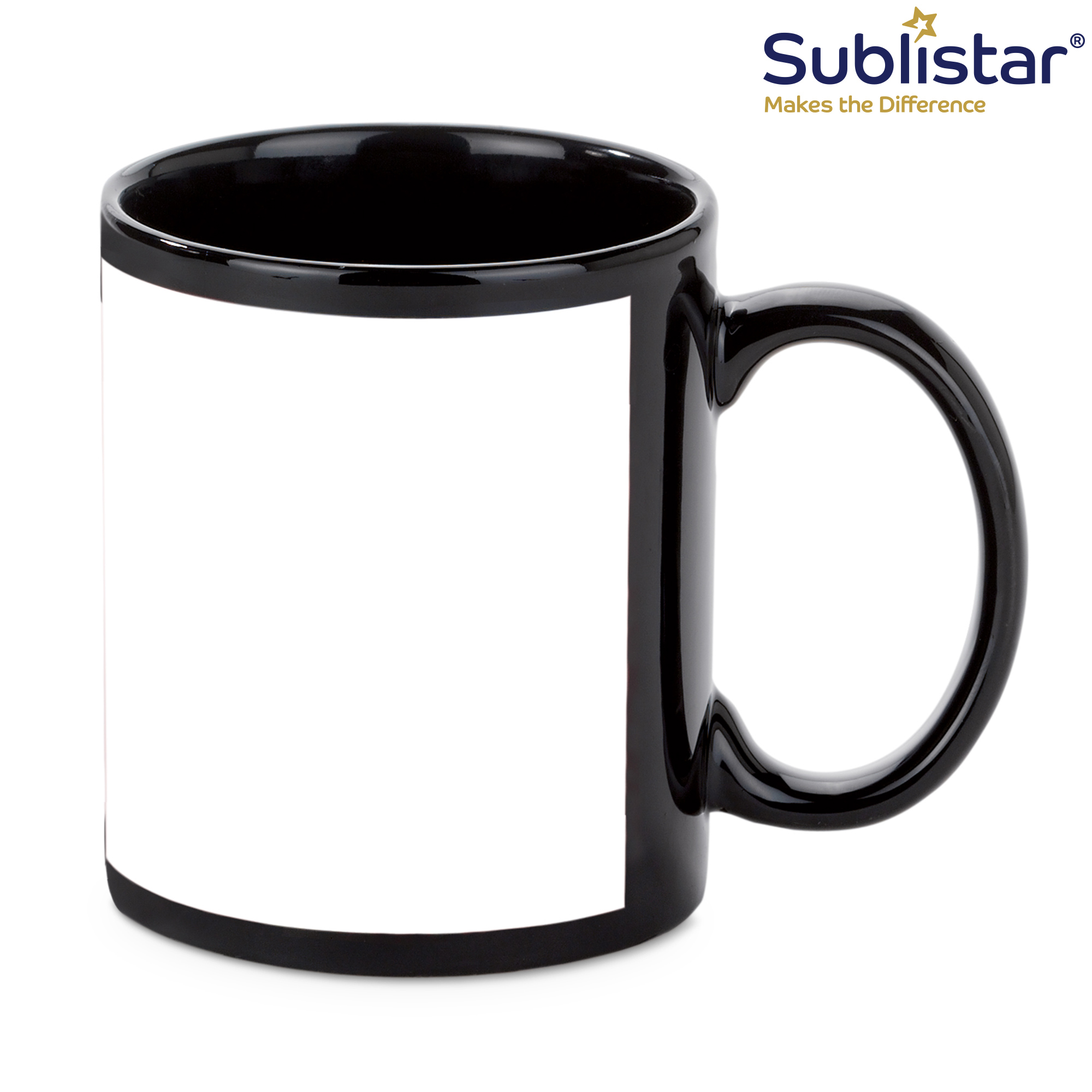 Schwarze Keramiktasse NORA 11oz, Sublistar®-Coating, mit weißem Druckfeld