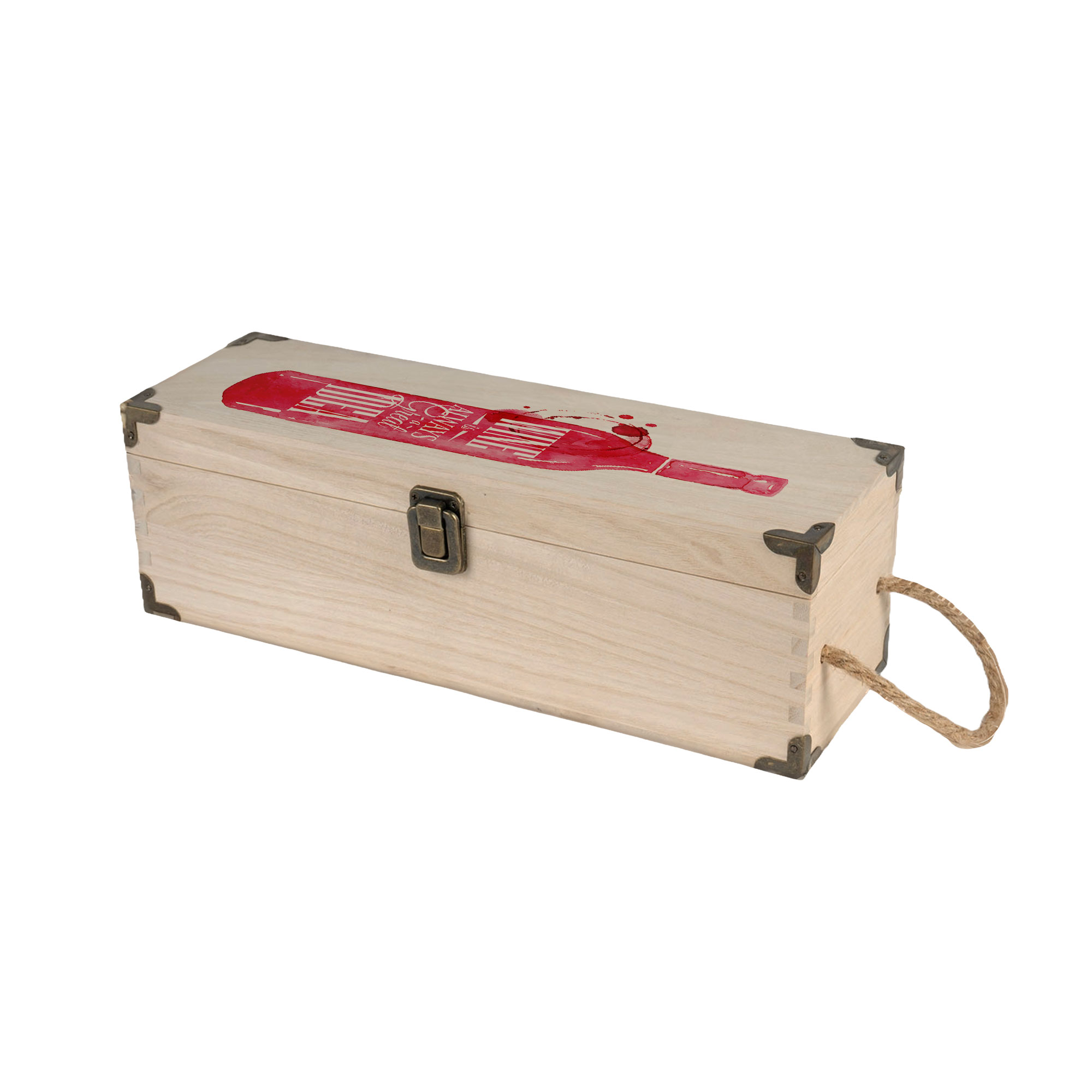 Wooden box for one bottle of wine/sparkling wine for UV & laser engraving, various sizes
