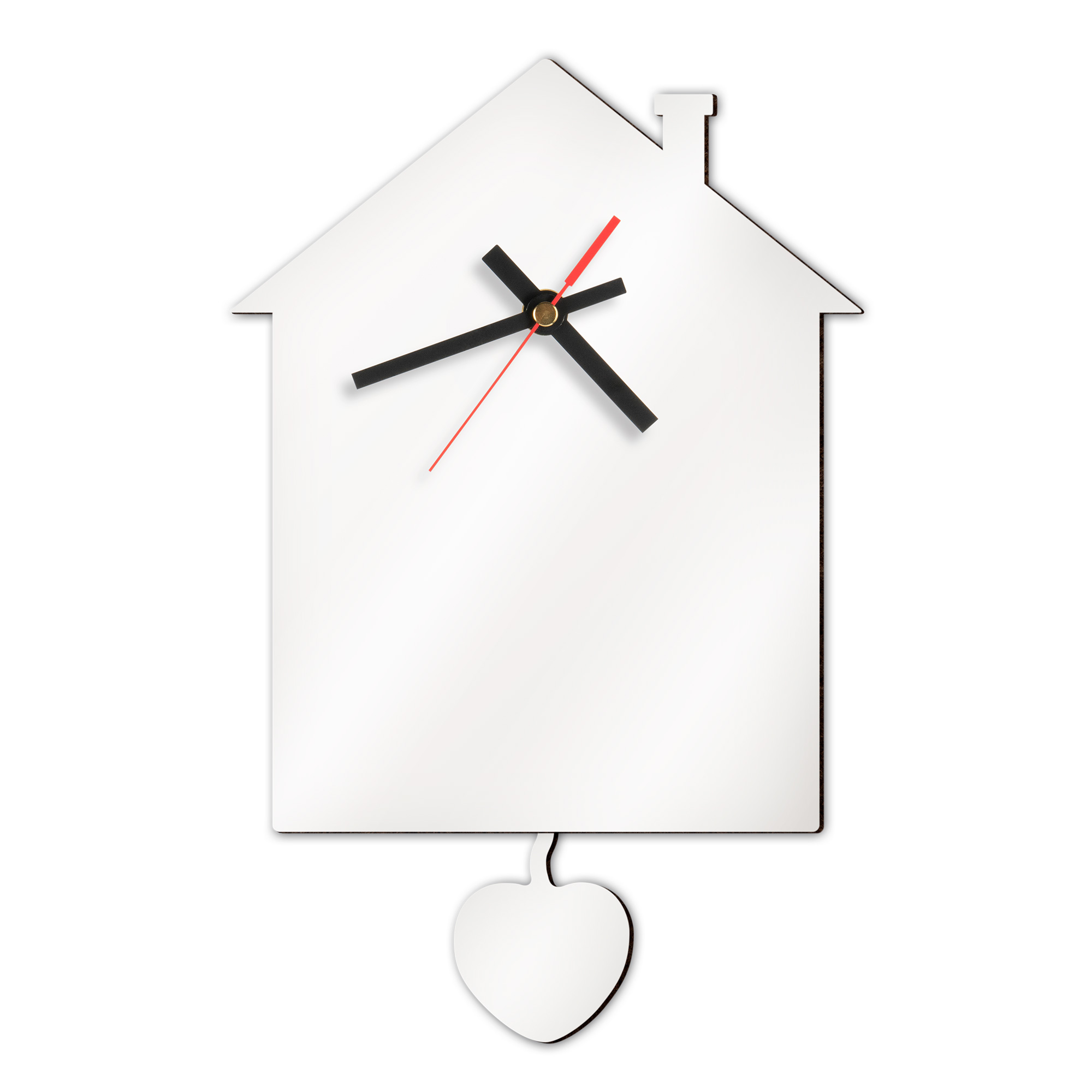 Horloge murale Sublistar® en MDF, avec pendule, modèle maison, 30 x 19 cm, 3 mm d'épaisseur, horloge et aiguilles incluses