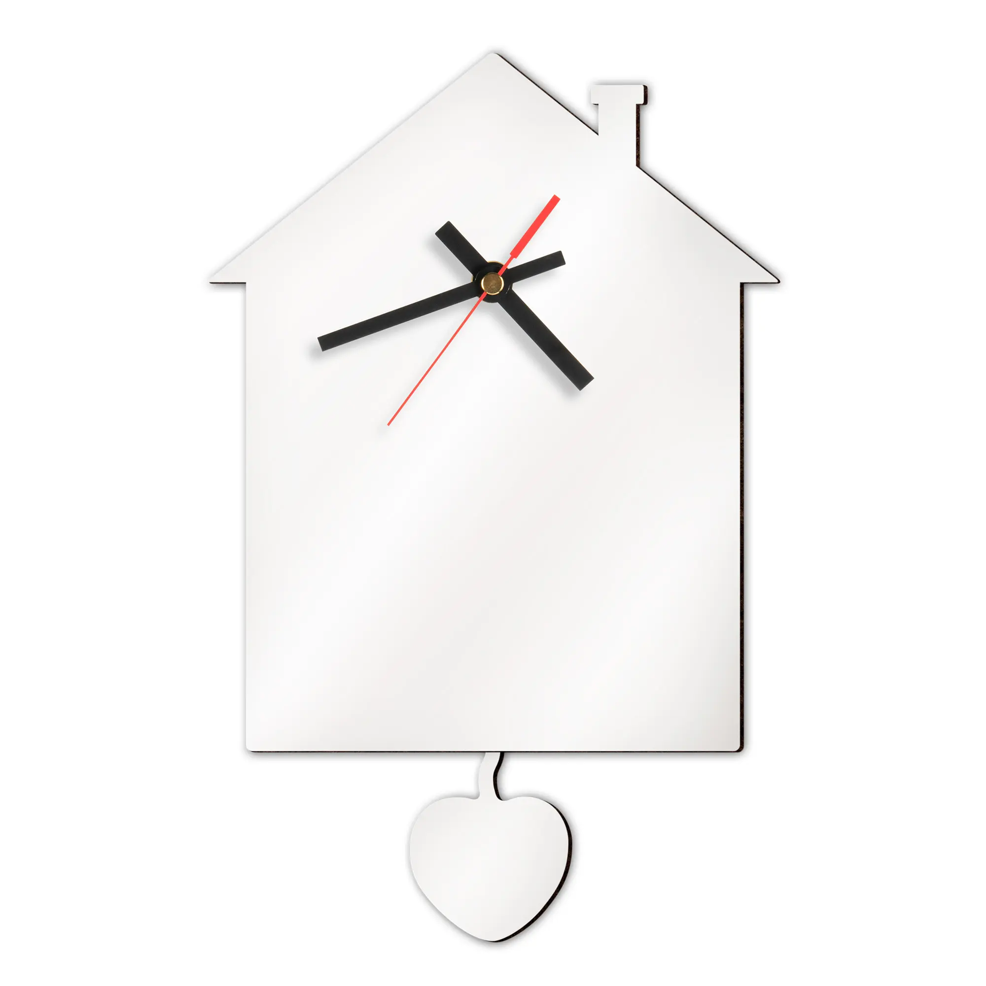 Sublistar® MDF Wanduhr mit Pendel, Hausdesign, 30 x 19 cm, 3 mm stark, inkl. Uhrwerk und Zeiger