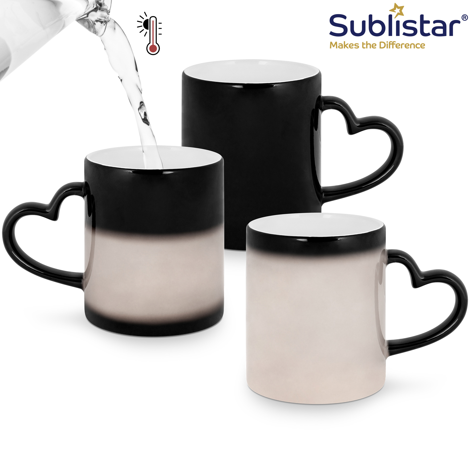 Sublistar® Tasse changement couleur modèle CC, 11oz, avec anse en forme de cœur, couleur noir, 12 pcs./couche, 36 pcs./carton