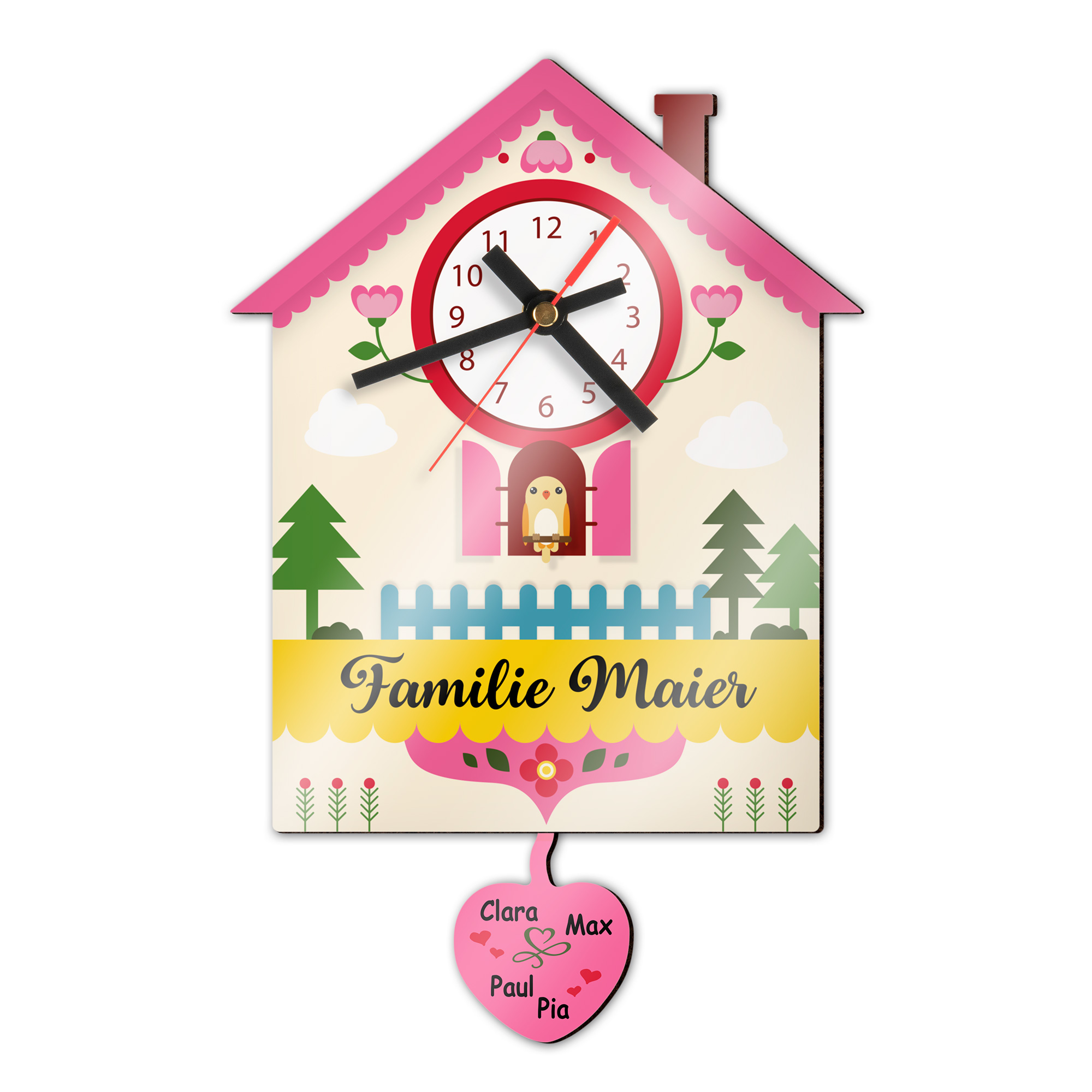 Horloge murale Sublistar® en MDF, avec pendule, modèle maison, 30 x 19 cm, 3 mm d'épaisseur, horloge et aiguilles incluses