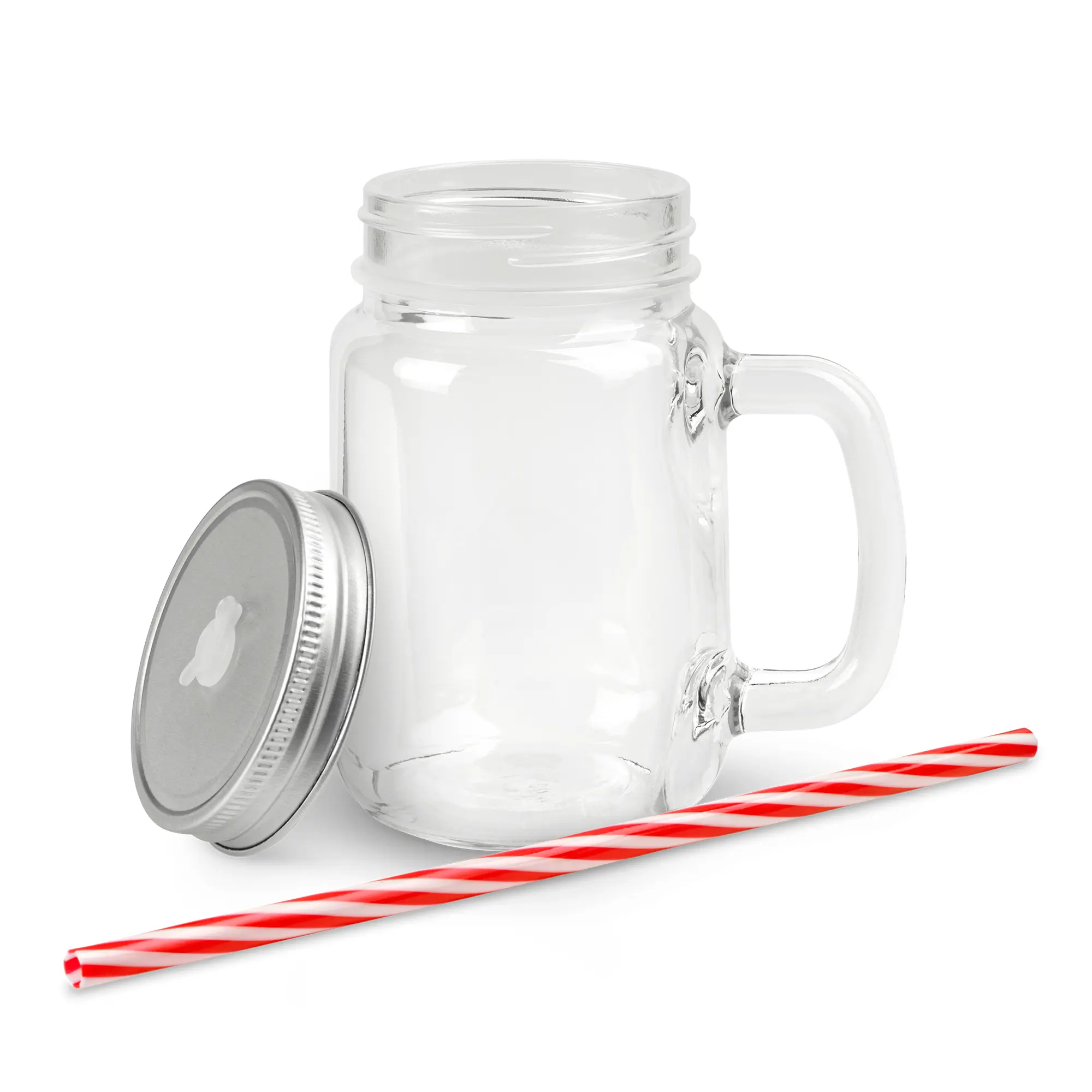 Mason Jar Henkelglas mit Deckel und Trinkhalm, versch. Ausführungen