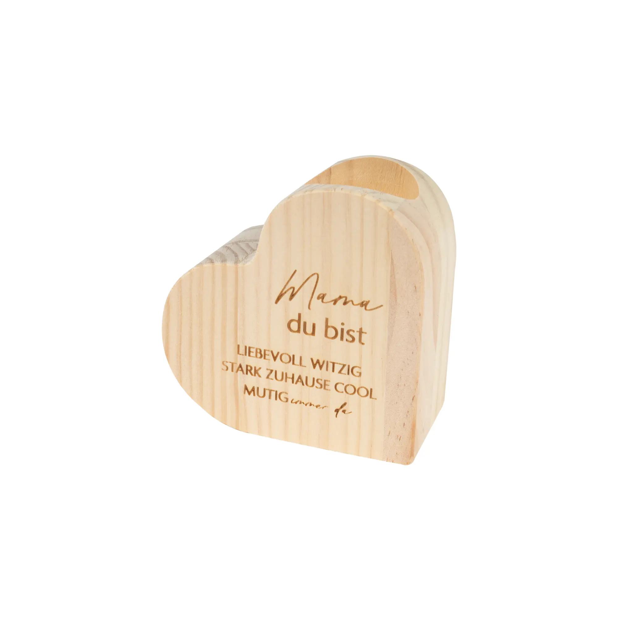 Wooden heart-shaped tea light holders for UV and laser engraving, 100 x 100 mm, 50 mm thick, 40 pcs./carton