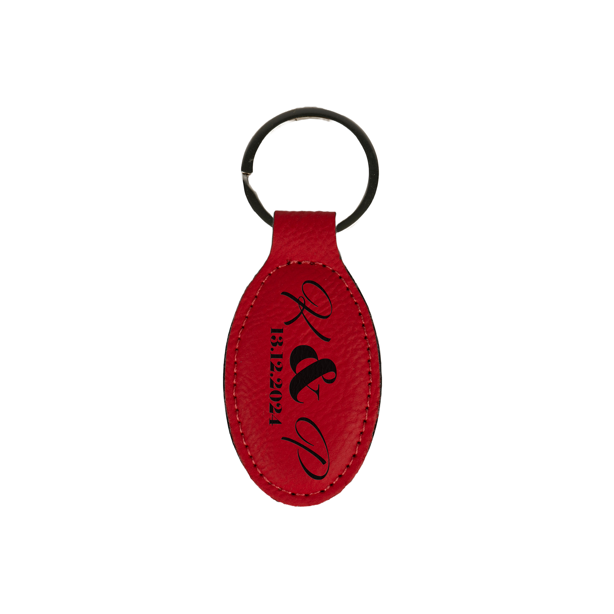 Porte-clés laser ovale en similicuir 40 x 75 mm, div. couleurs