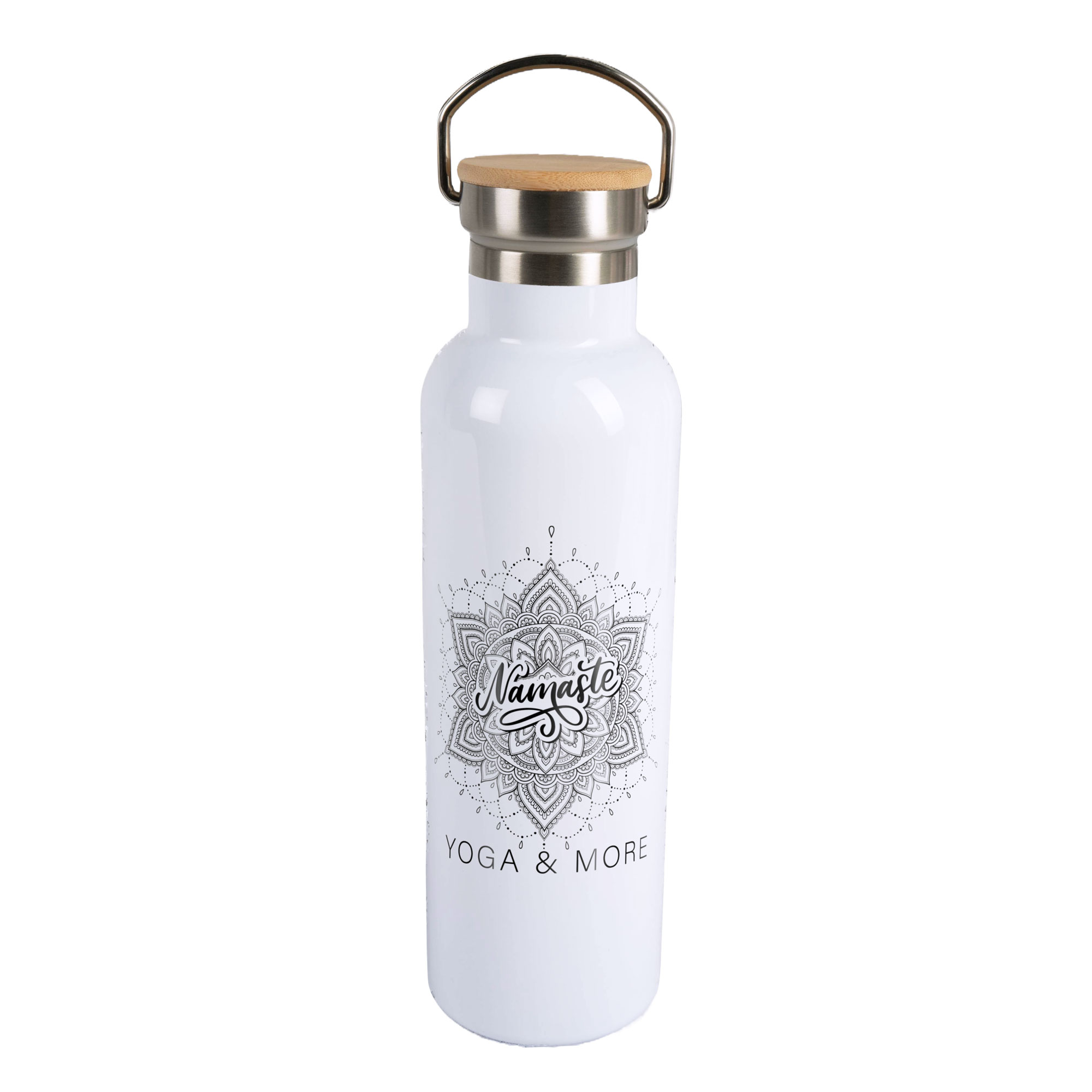 Edelstahl-Thermoflasche mit Bambusdeckel div. Größen und Farben