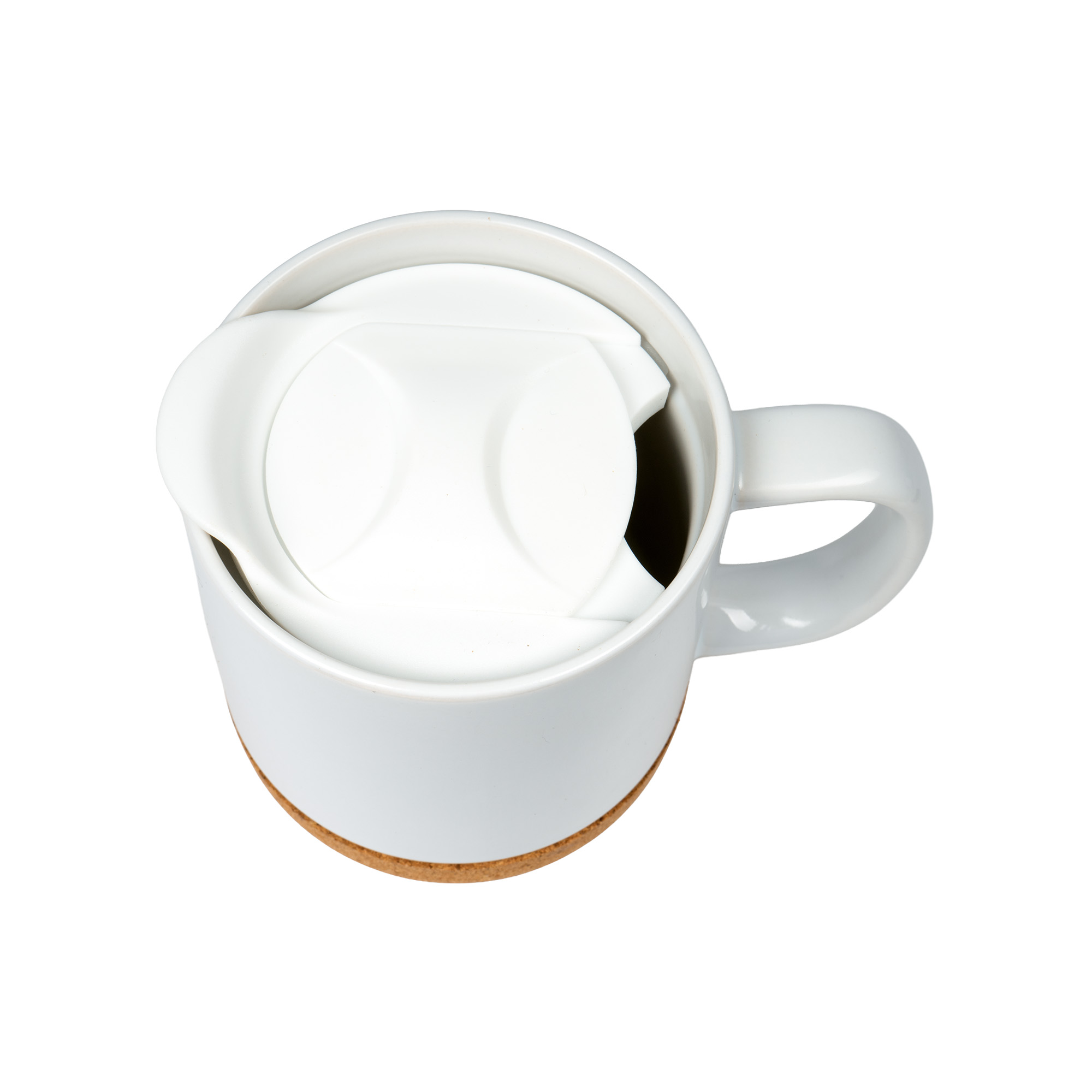 Tasse en céramique BEN avec socle en liège amovible, Sublistar® Coating couvercle en plastique, blanc brillant, 36 pcs./carton