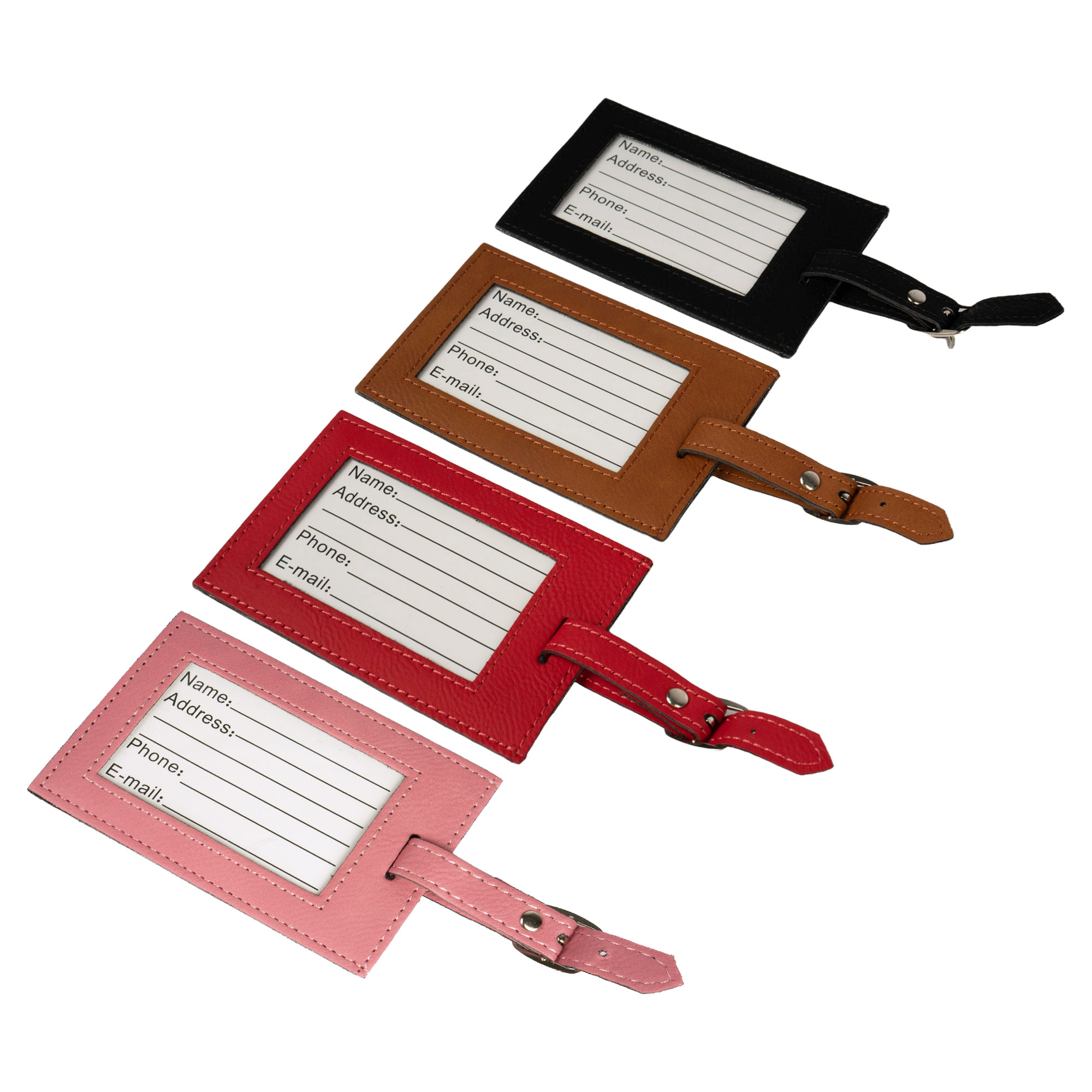 Laser luggage tag made of imitation leather with adjustable loop strap 70 x 110 mm, various colours