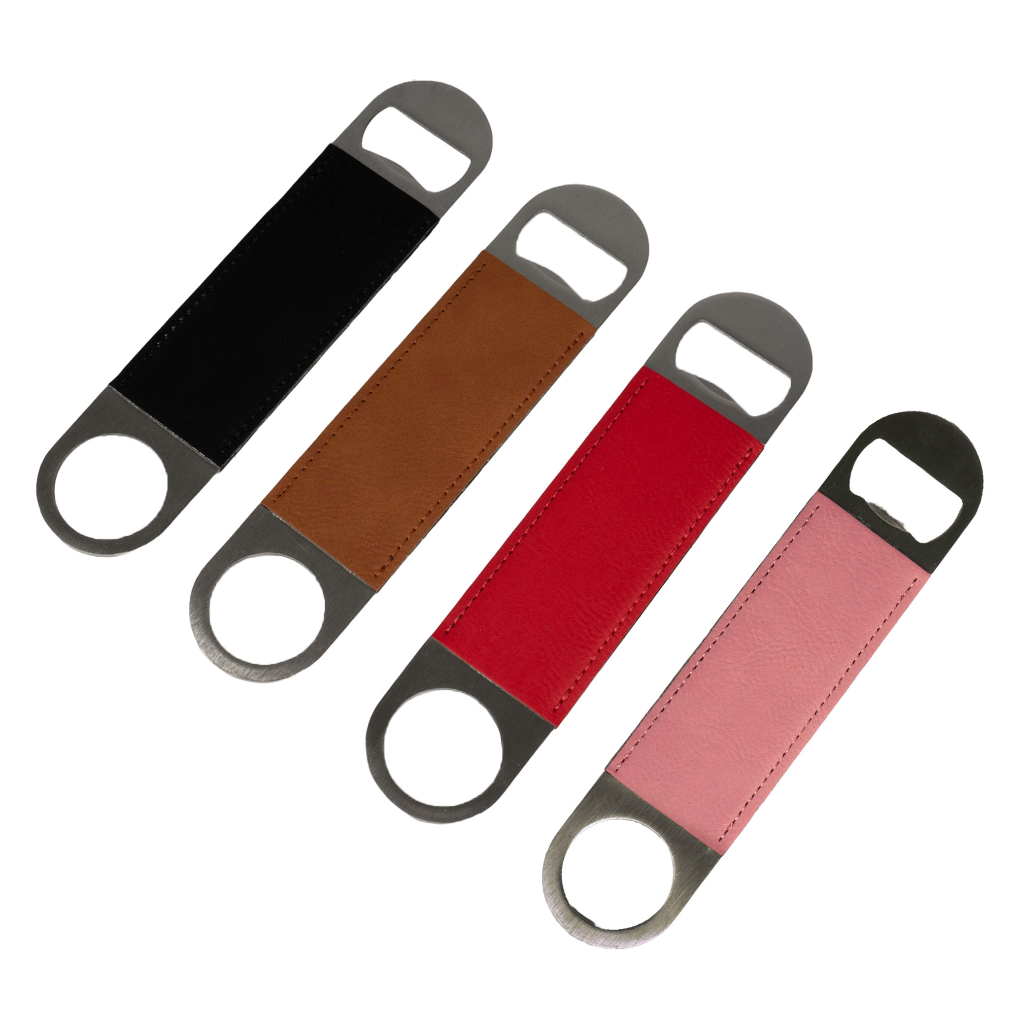 Ouvre-bouteille laser en acier inoxydable avec revêtement en similicuir 40 x 117 mm, div. couleurs