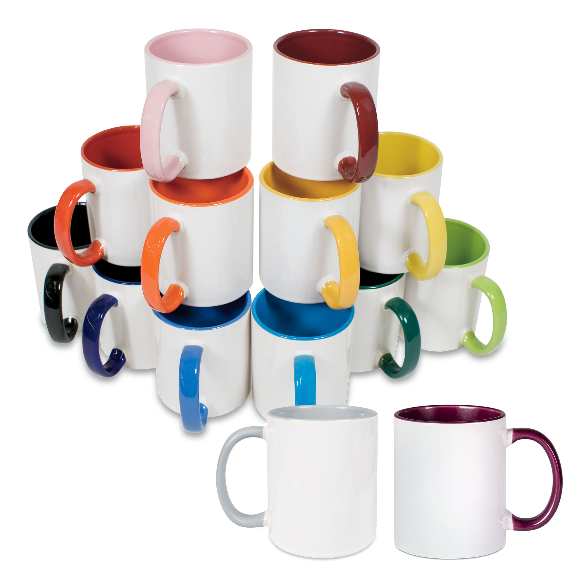 Tasse en céramique TWO TONES & HANDLE 11oz, Sublistar®-Coating, 36 tasses, couleurs assortis