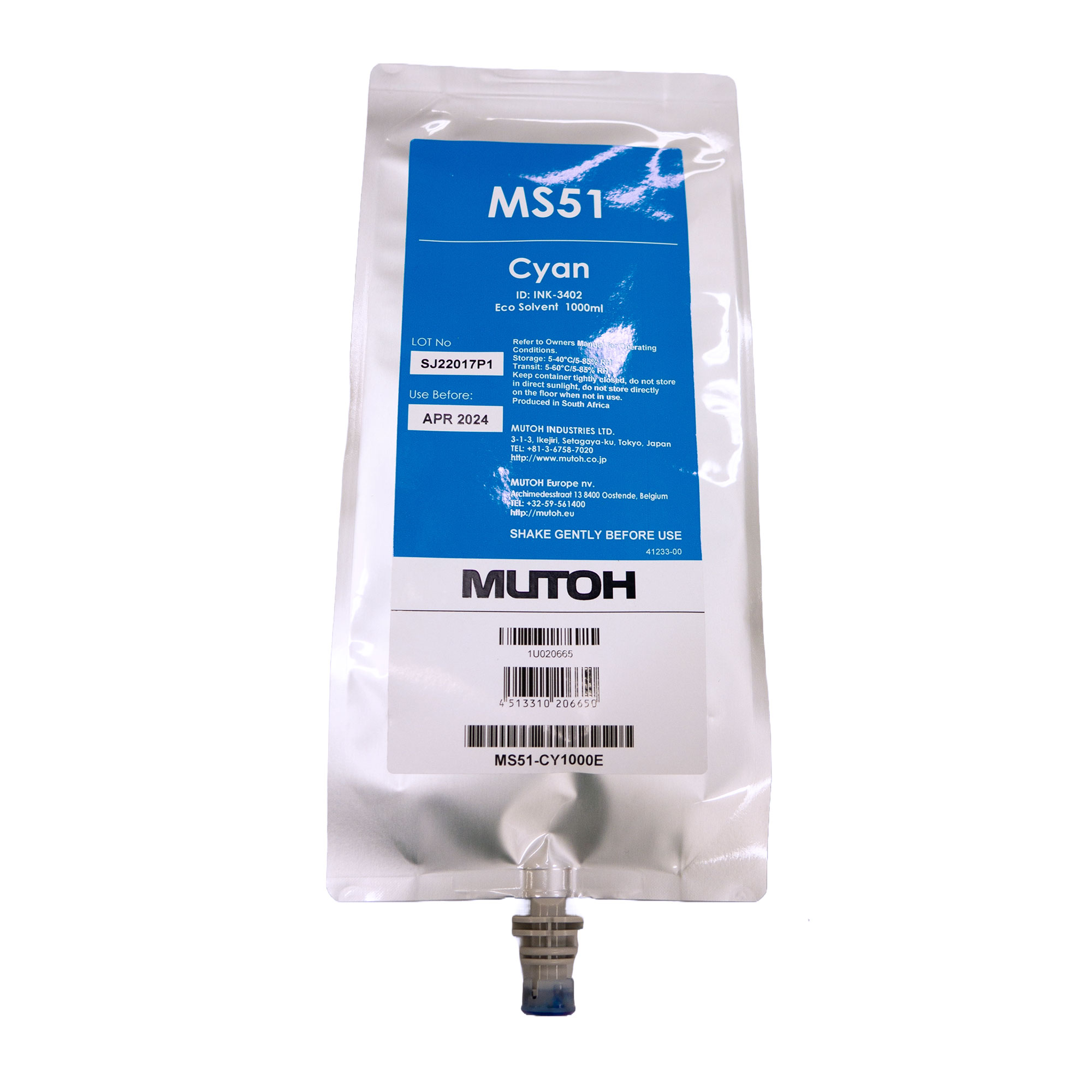 MS51 Eco Solvent Ink für XpertJet 1341 / 1641 / 1682, div. Farben, 1.000-ml-Beutel