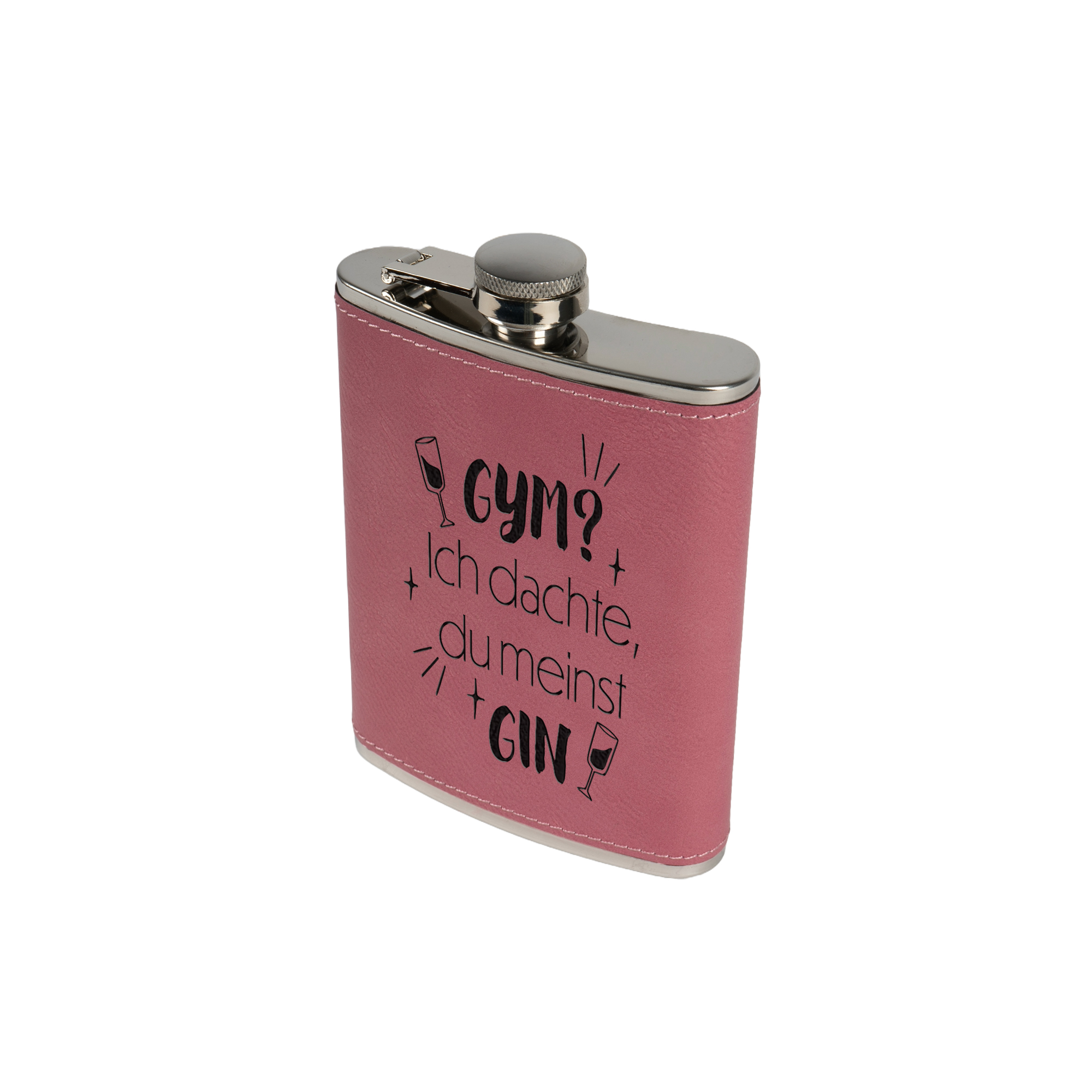 Flasque laser en acier inoxydable avec revêtement en similicuir 6oz/177 ml, 96 x 110 x 23 mm, div. couleurs