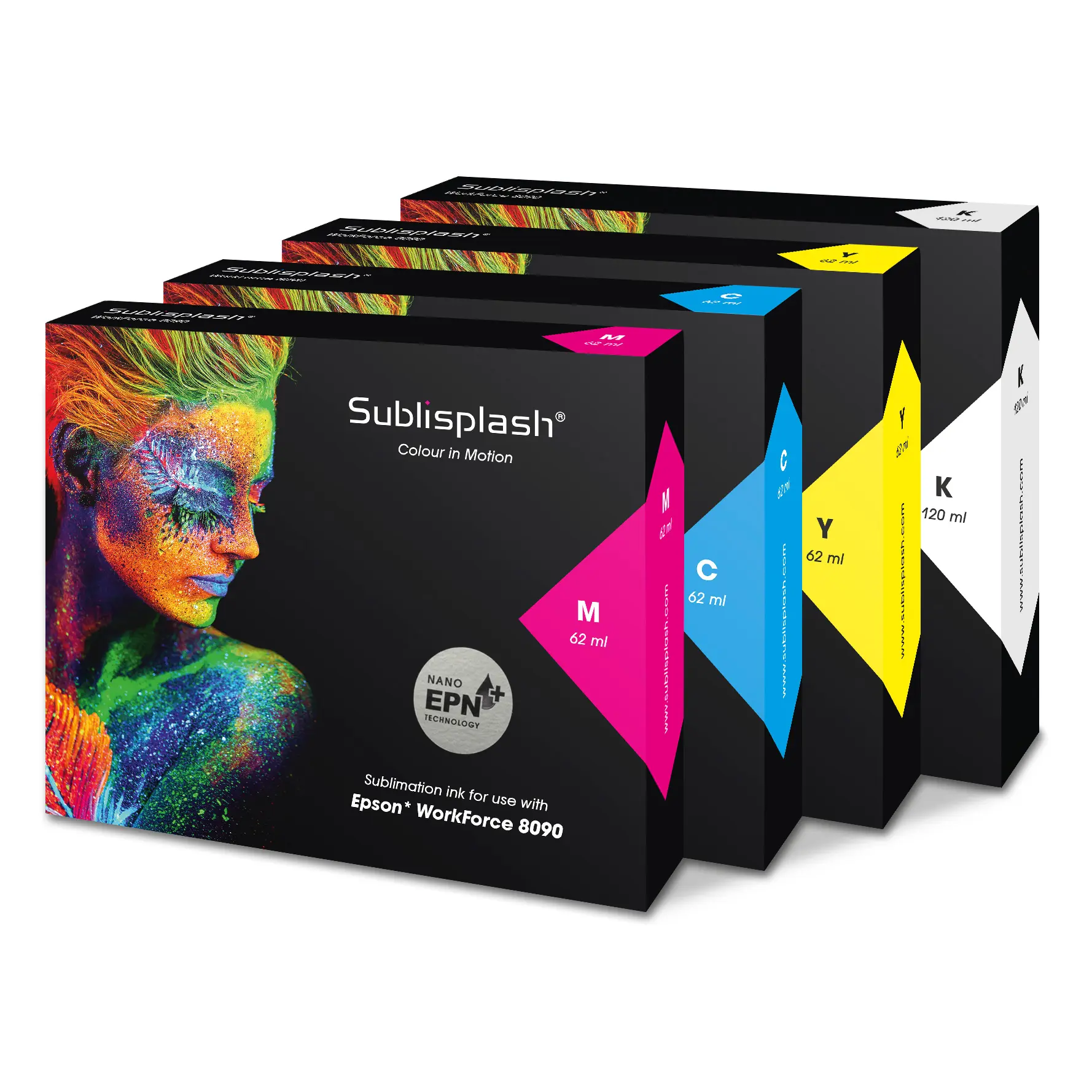 Sublisplash® EPN+ für Epson Workforce 8090, 62/120 ml Kartuschen, div. Farben