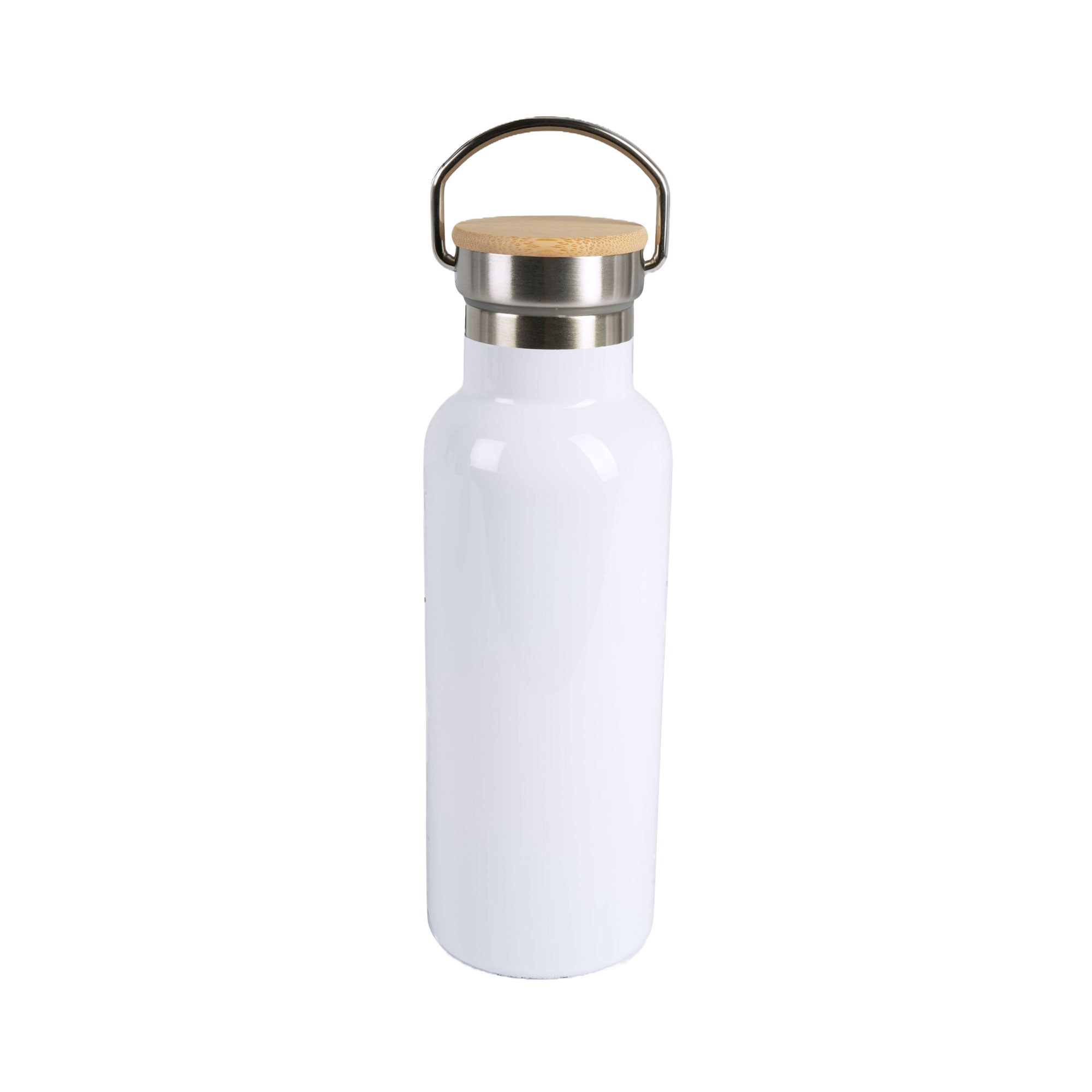 Bouteille isotherme en inox avec couvercle en bambou diverses tailles et couleurs