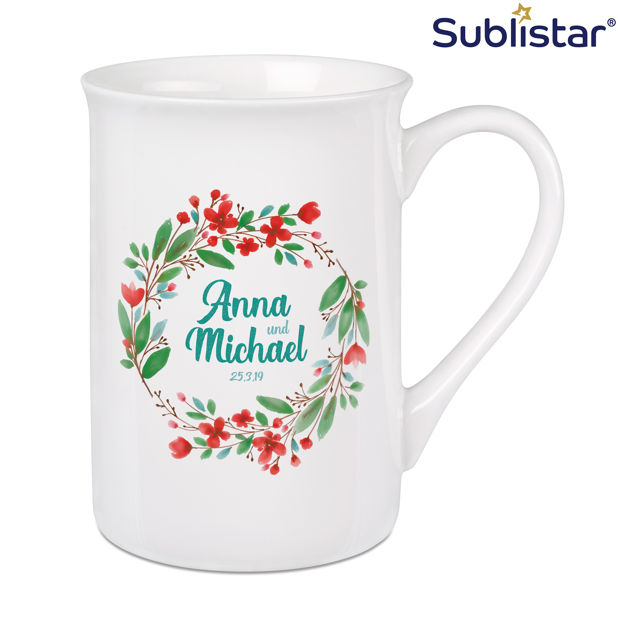 Sublistar® Bone China mug 10oz, with curved rim, white, 12 pcs./lay, 36 pcs./carton
