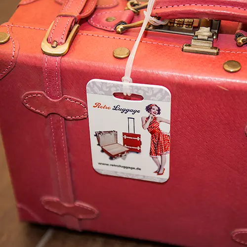 UNISUB Kofferanhänger, Größe 70 x 100 mm, Beidseitig bedruckbar, Farbe Weiß-glänzend