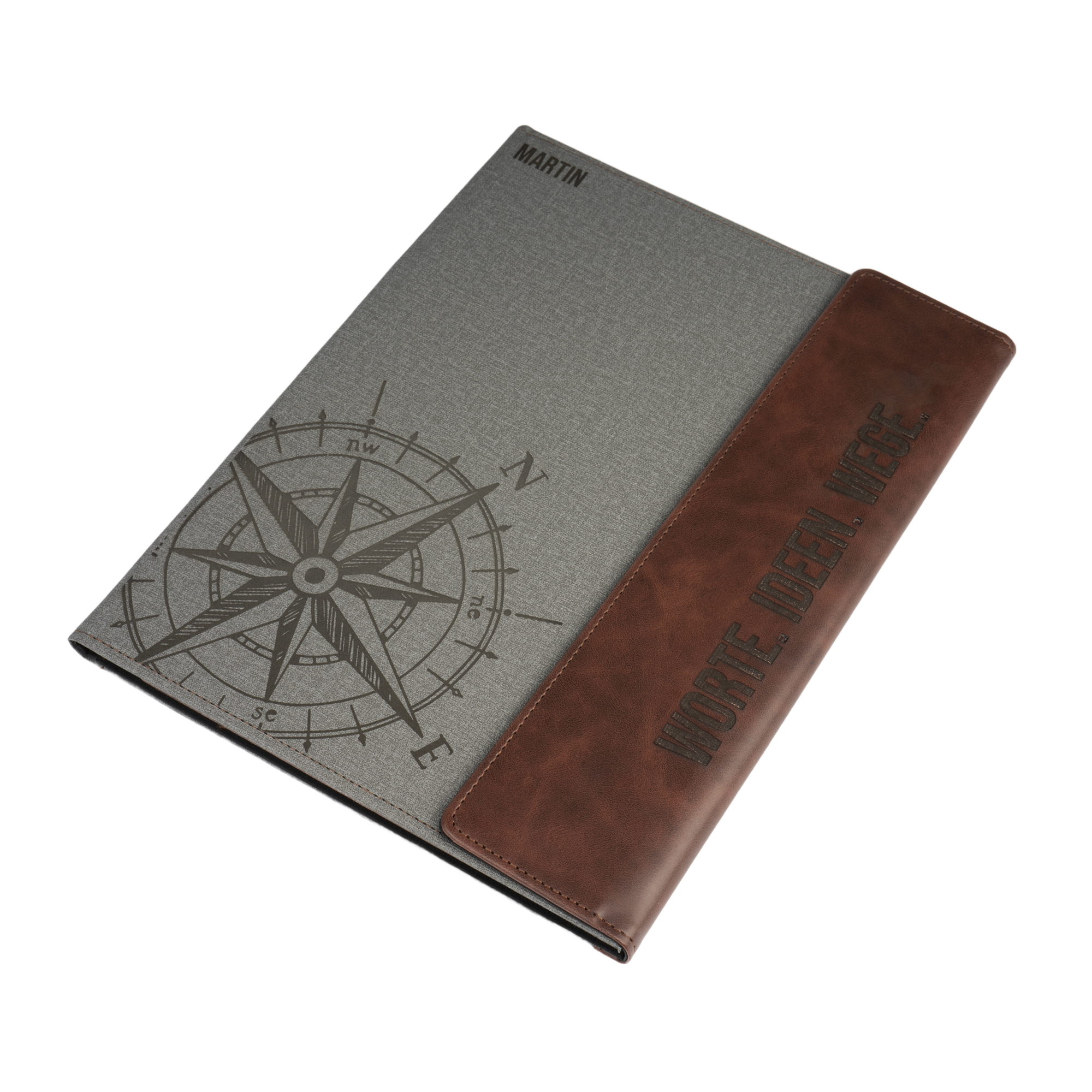 Laser Dokumentenmappe A4 mit Kunstlederklappe inkl. liniertem Block, 240 x 305 mm, Grau/Braun --> Schwarz, 20 St./Karton