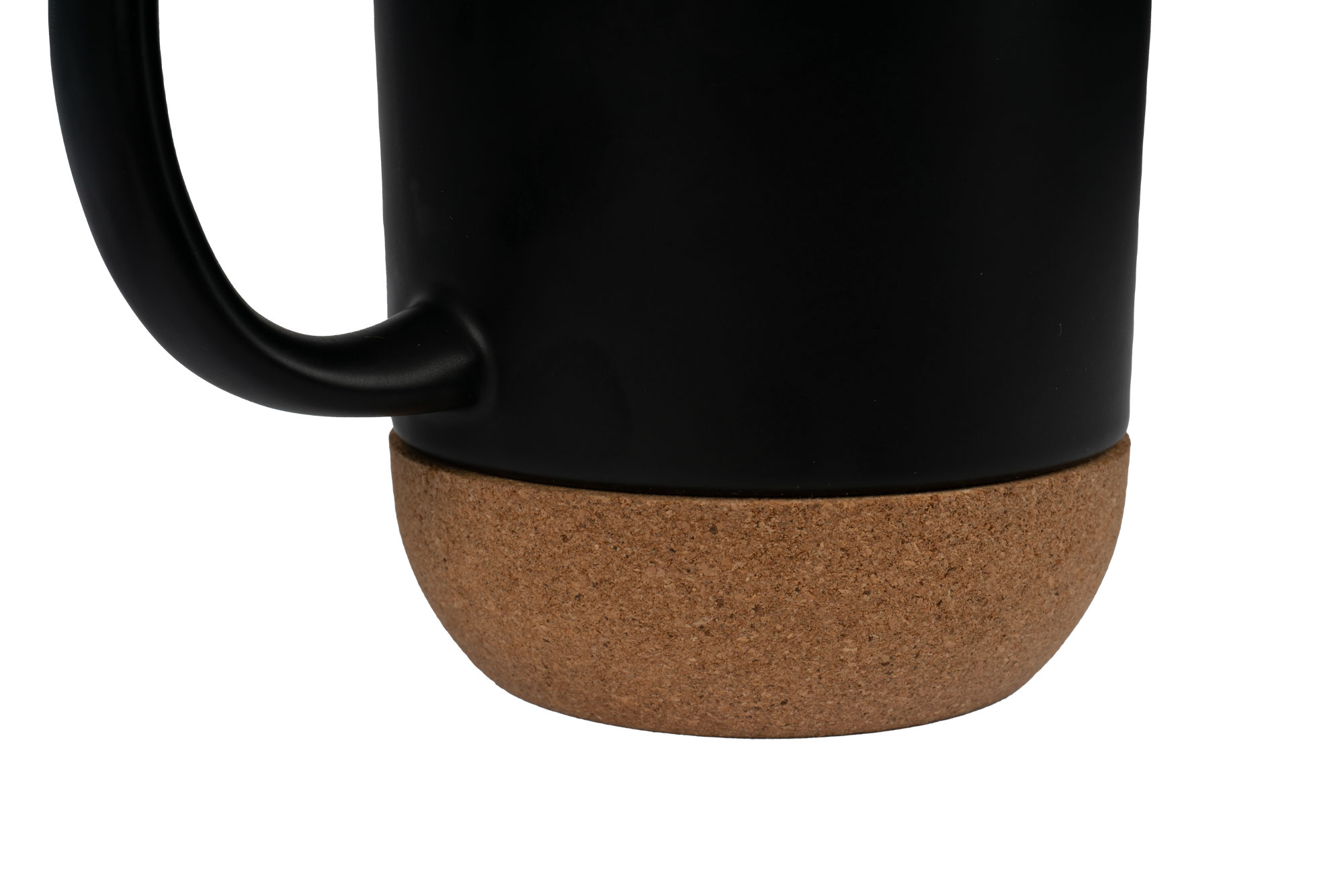 Tasse en céramique laser BEN avec socle en liège amovible couvercle en plastique, noir mat, 36 pcs./carton