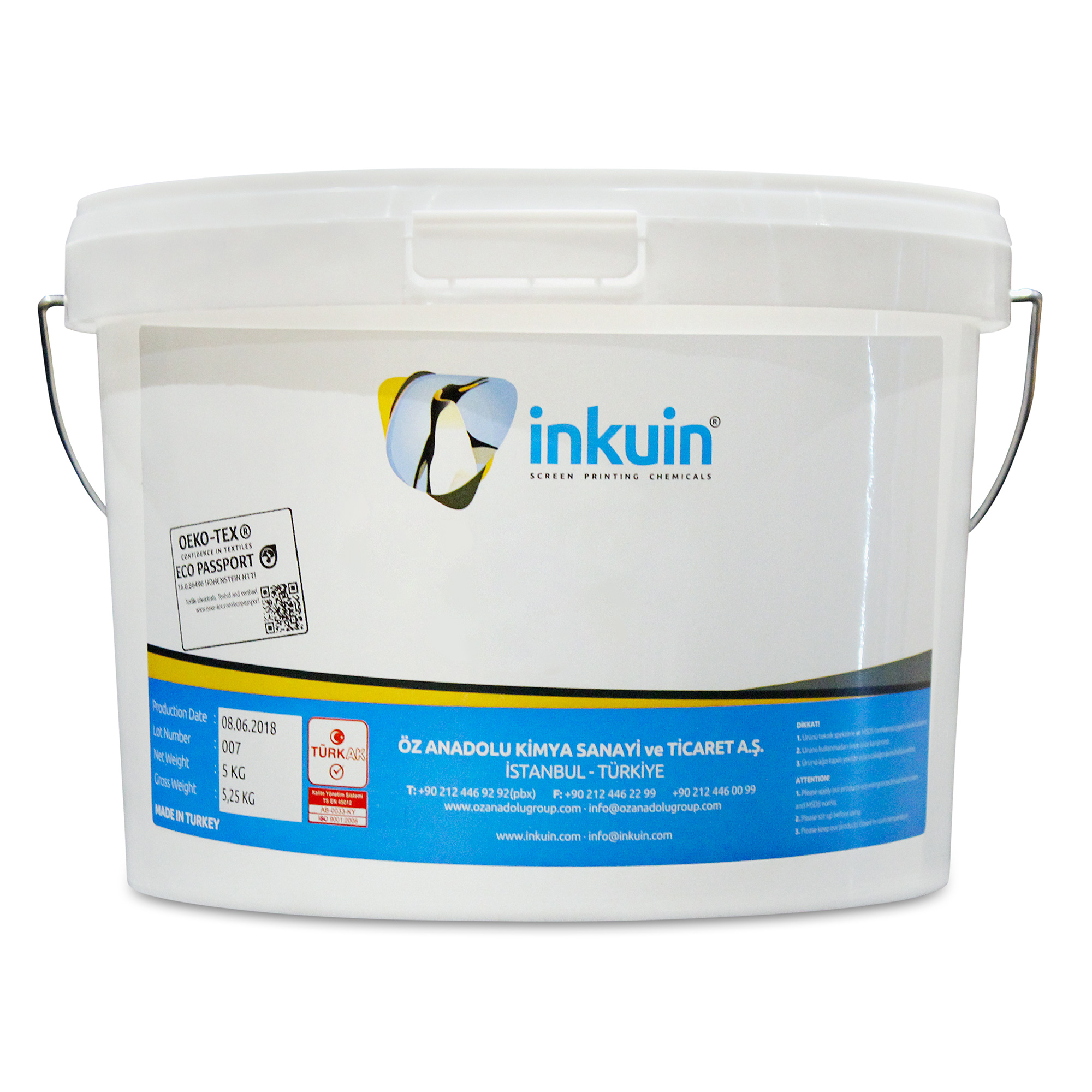 Adhésif en rouleau blanc Inkuin, bidon de 5 kg