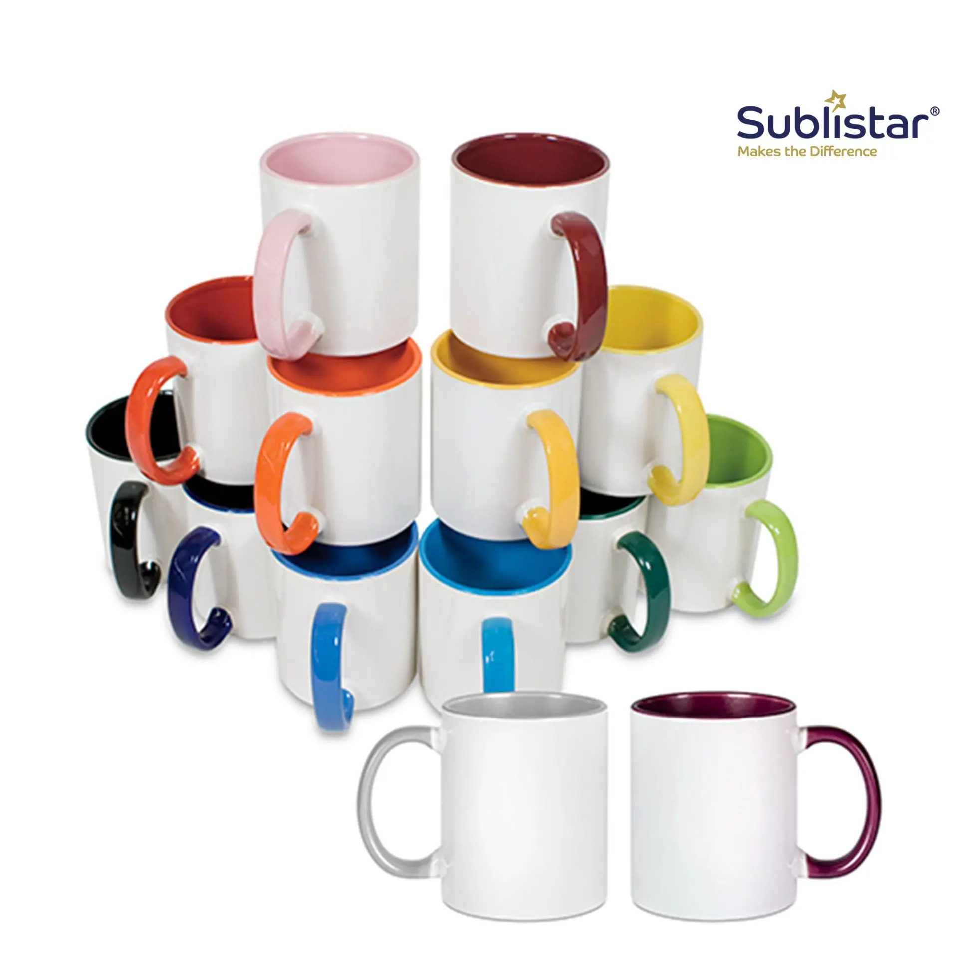Ceramic mug TWO TONES & HANDLE 11oz, Sublistar®-Coating, various colours