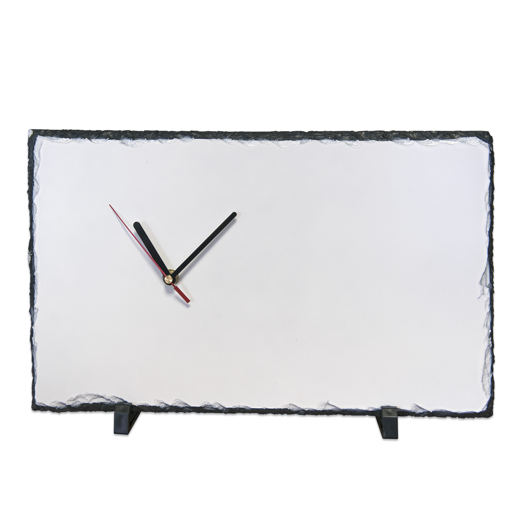 Horloge de table en ardoise en forme rectangulaire avec mouvement d‘horlogerie, blanc mat, env. 250 x 400 mm, épaisseur env. 10 mm, 8 pcs./carton