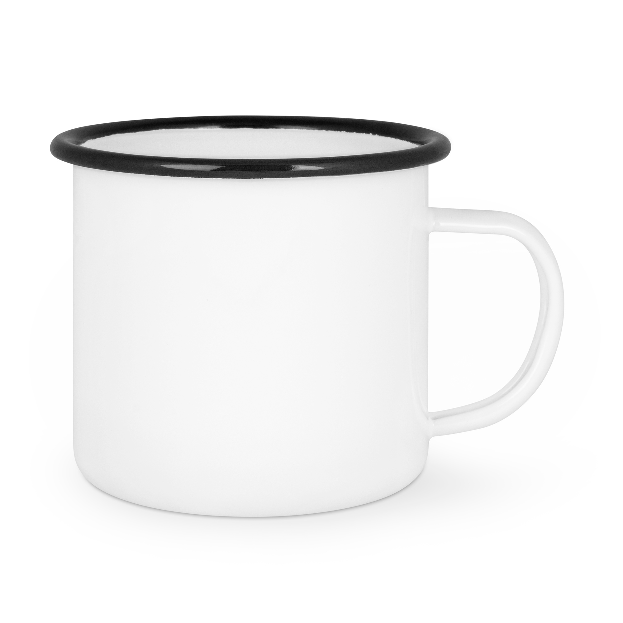 Emailletasse weiß 18oz, mit farbigem Tassenrand