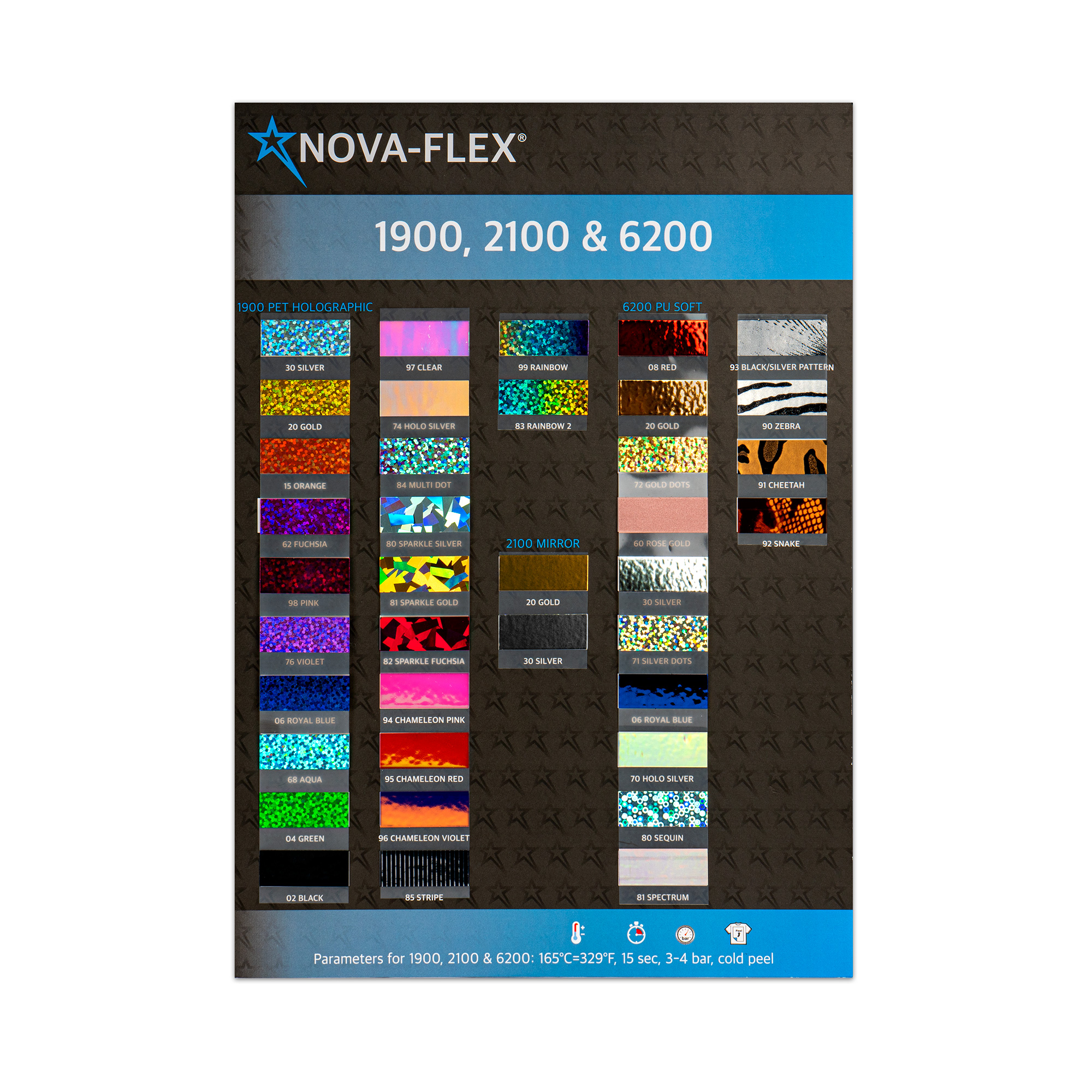 Farbkarte Nova-Flex 1900, 2100, 6200 mit Echtfolienmuster