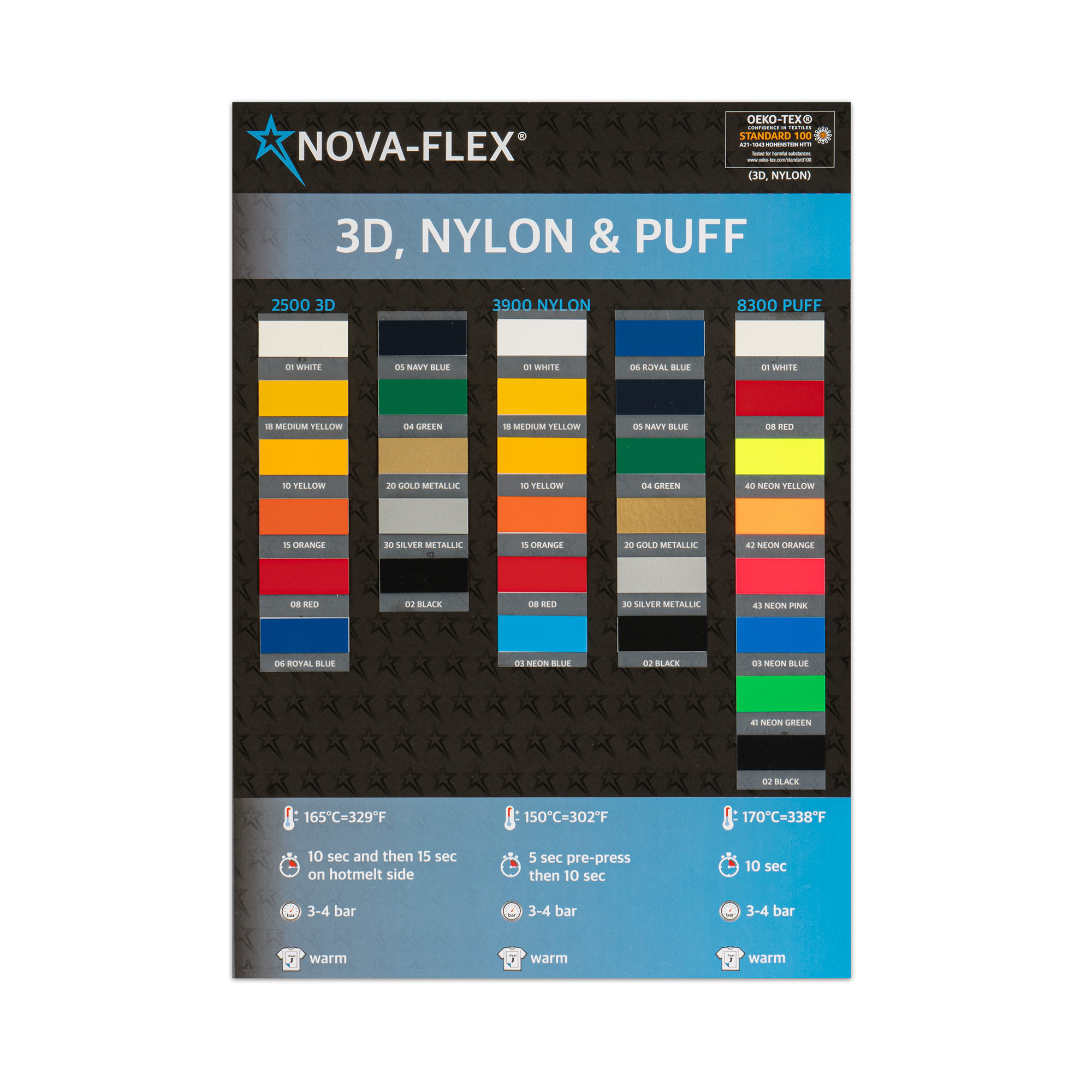 Farbkarte Nova-Flex 2500, 3900, 8300 mit Echtfolienmuster